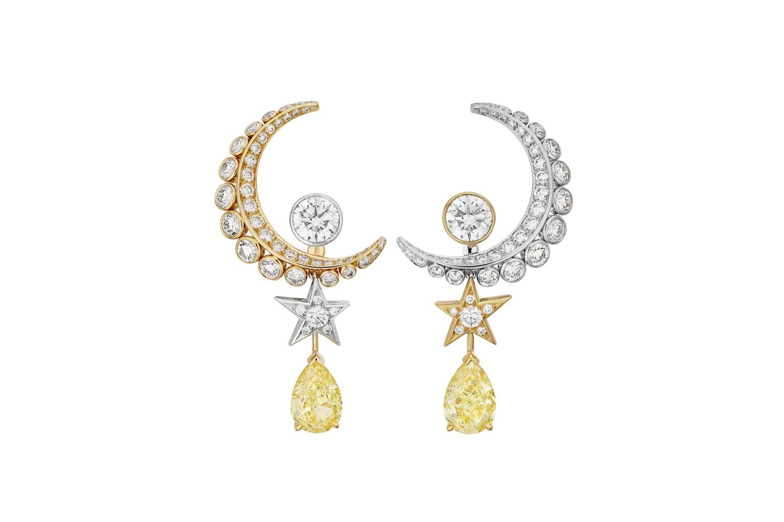  Chanel High Jewellery La Lune Solaire white gold, yellow gold and diamond earrings