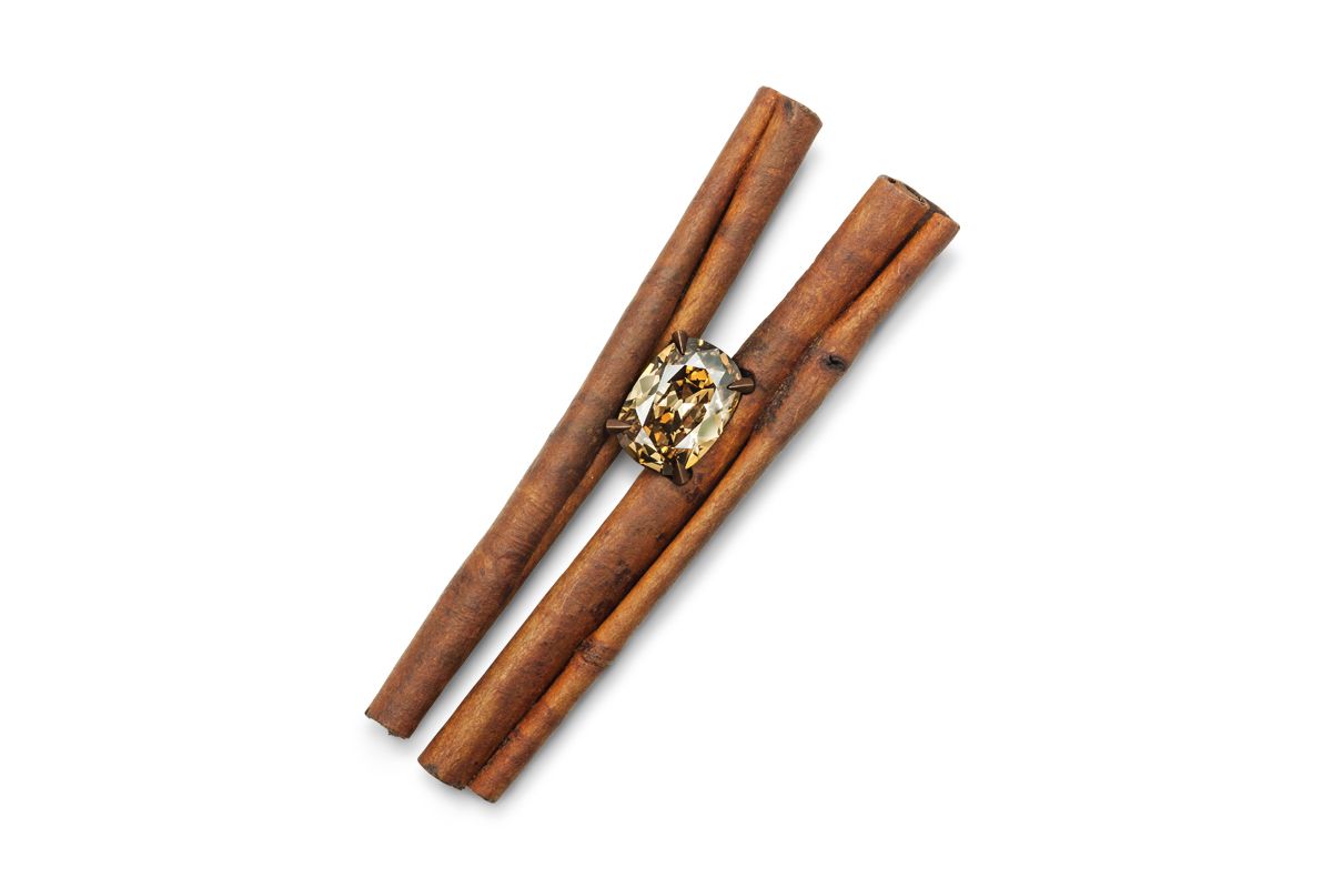  Hemmerle Infused Jewels Cinnamon brooch in bronze, white gold, diamond and natural cinnamon sticks