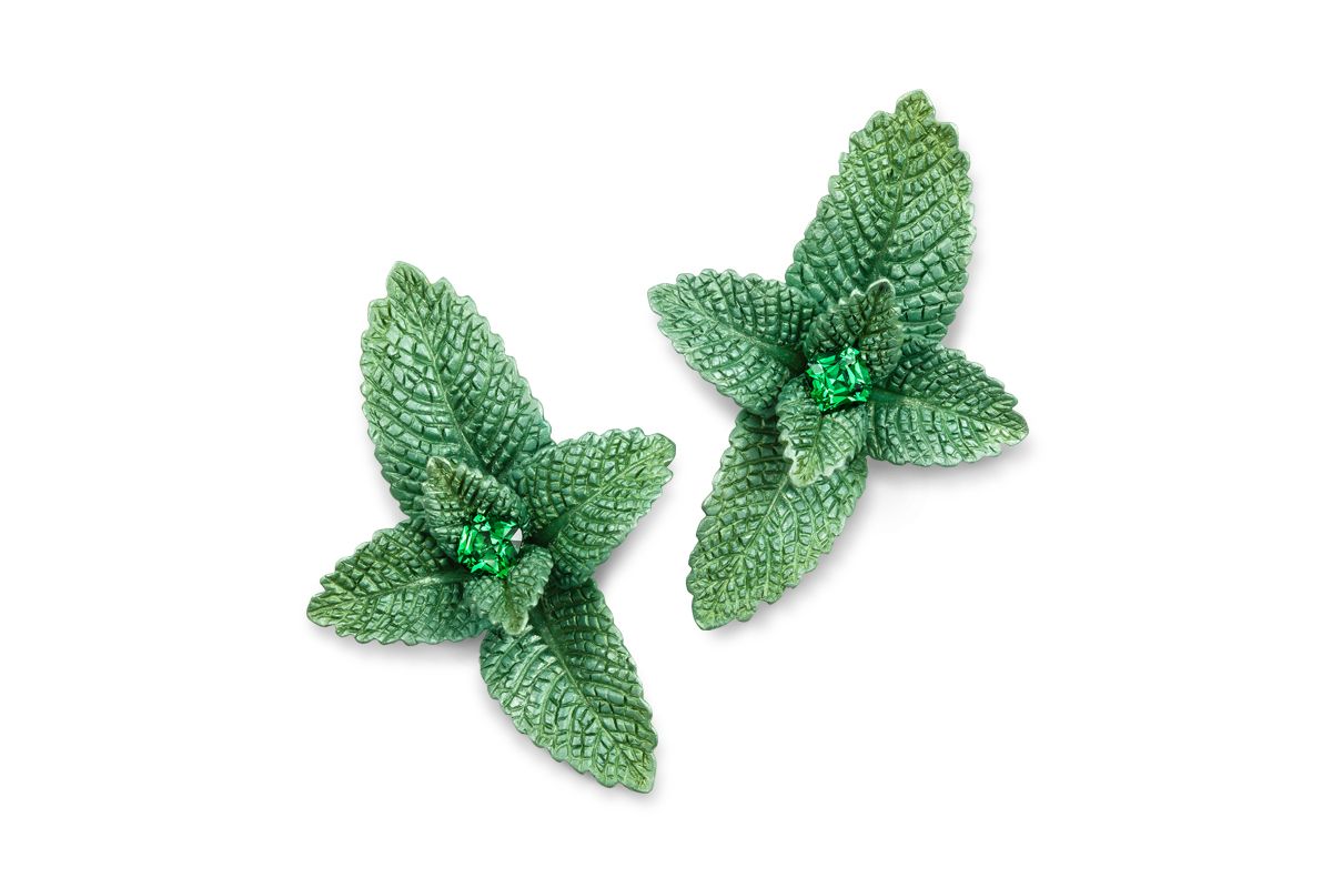  Hemmerle Infused Jewels Lemon Balm earrings in aluminium, white gold and tsavorites