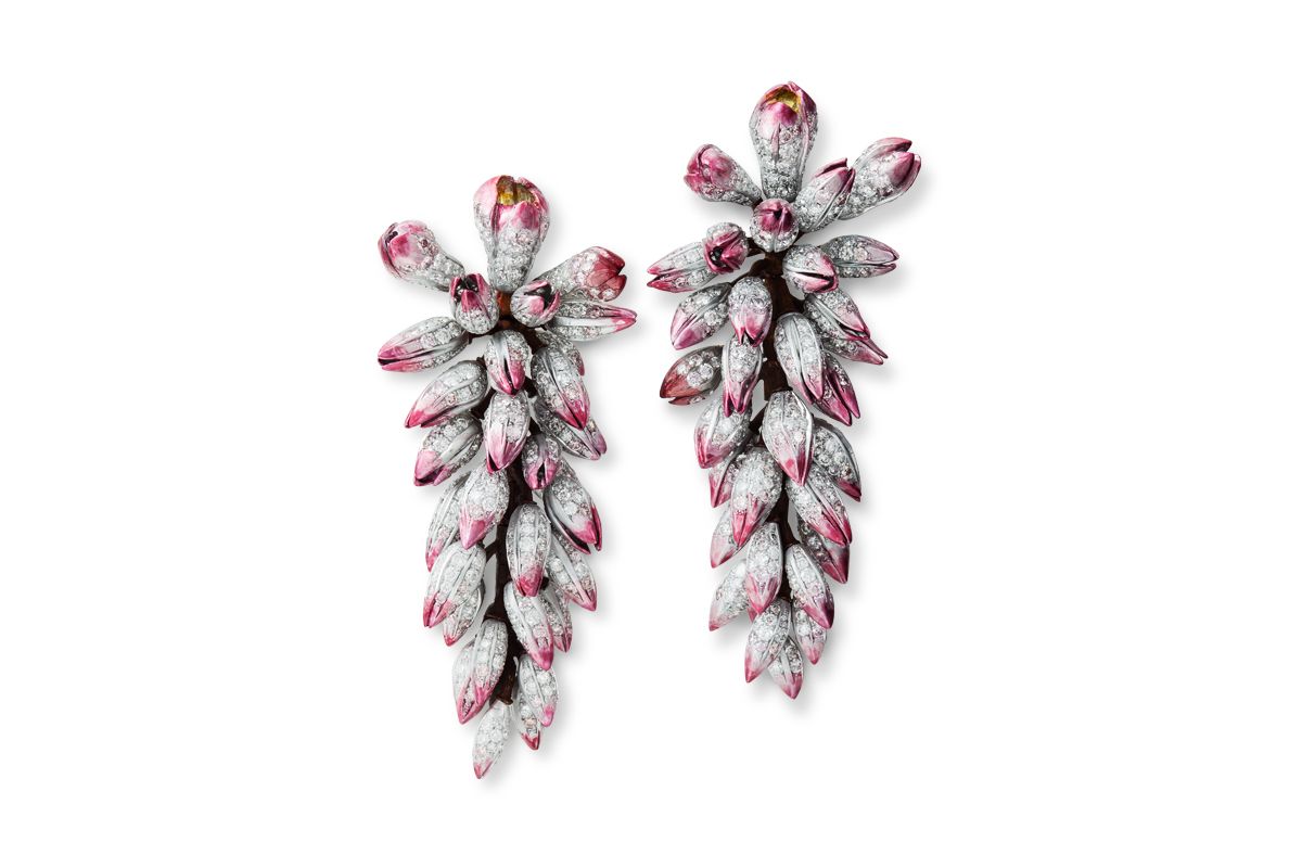  Hemmerle Infused Jewels Ginger Flower earrings in alimunum, bronze, white gold and diamond
