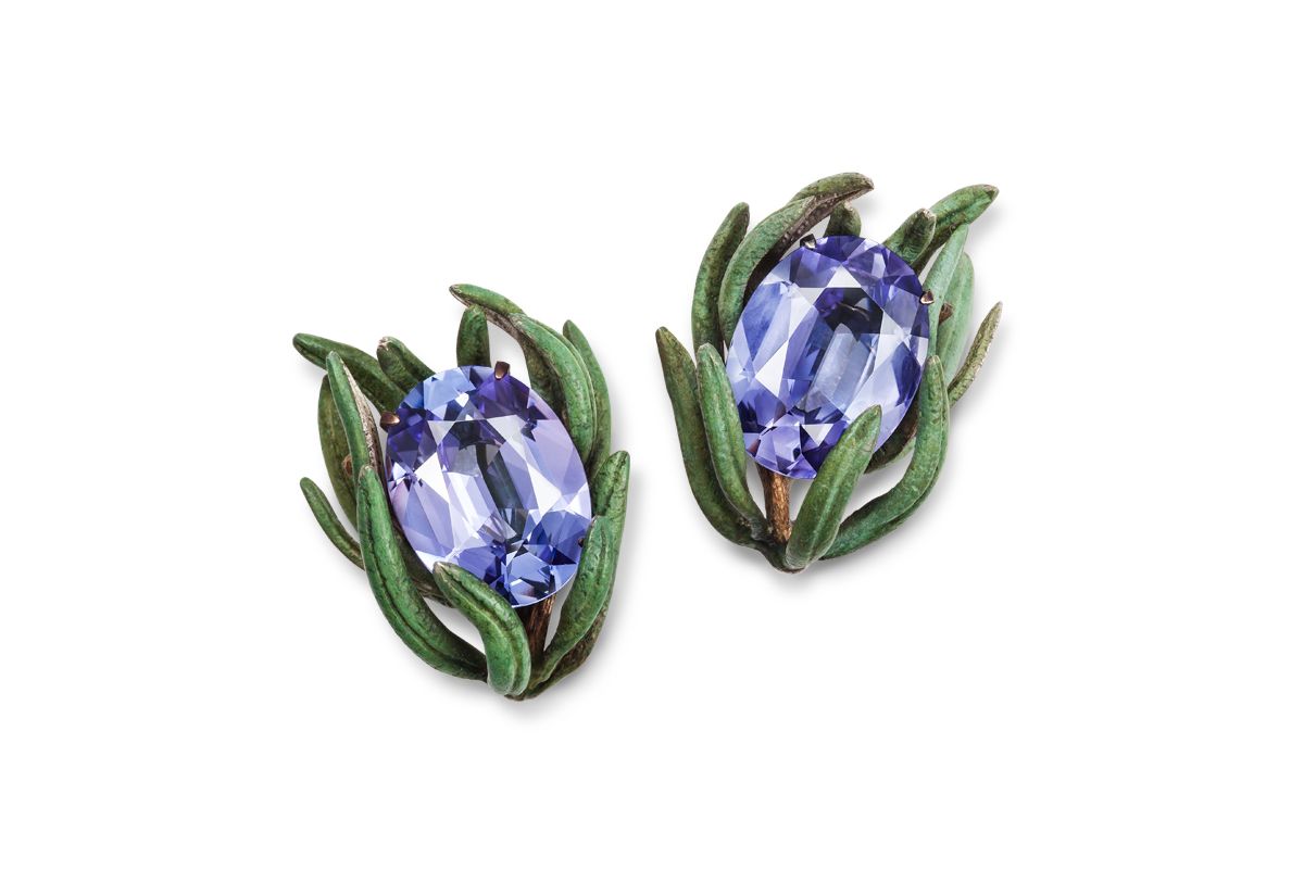  Hemmerle Infused Jewels Rosemary earrings in bronze, white gold and tanzanite