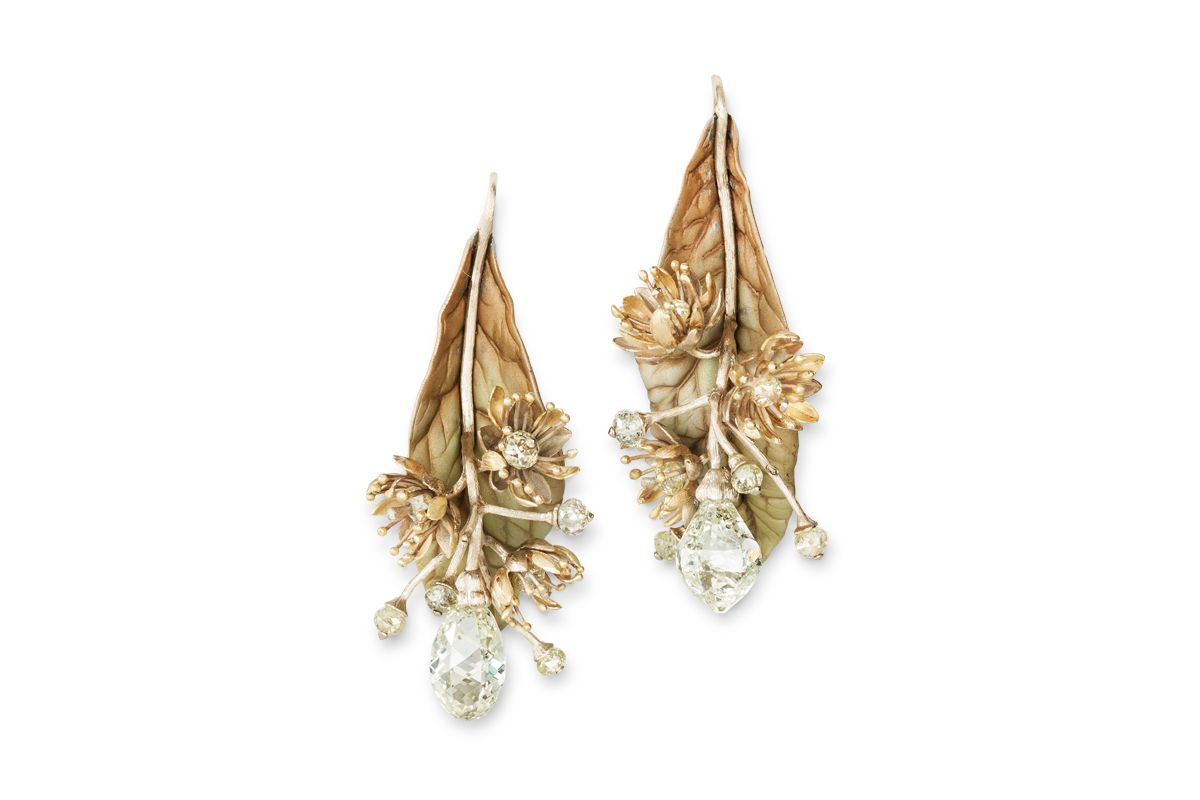  Hemmerle Infused Jewels Linden Blossom earrings in aluminium, white gold and diamond