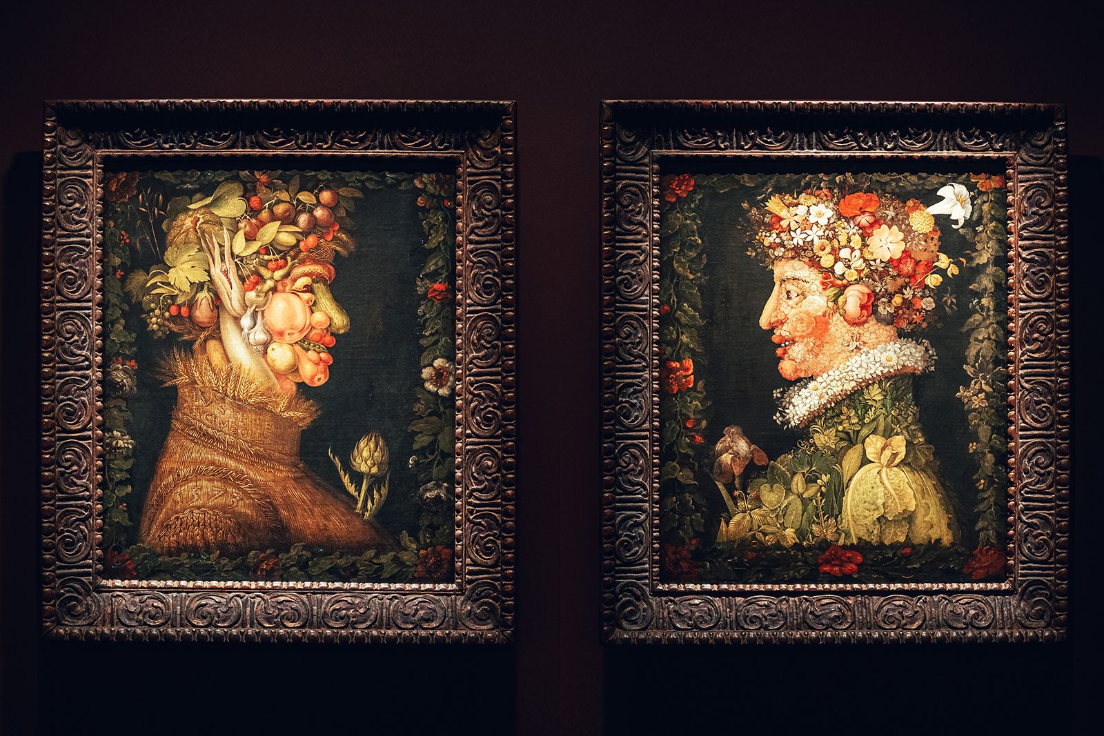 Autumn and Spring paintings by Italian portraitist Giuseppe Arcimboldo