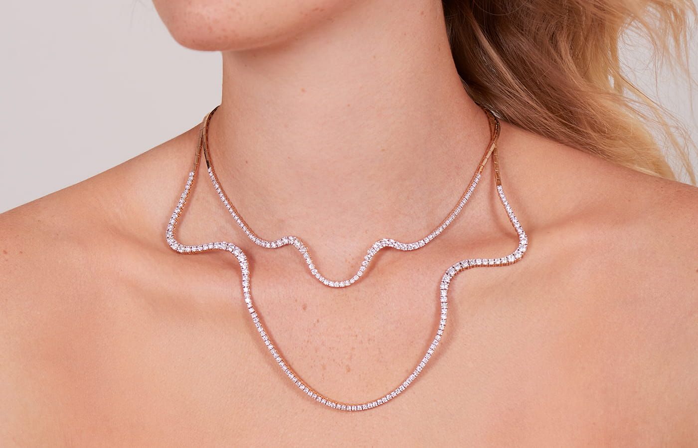  MARIE MAS Luminous Lines Radiant choker and Aurora necklace in rose gold and diamond