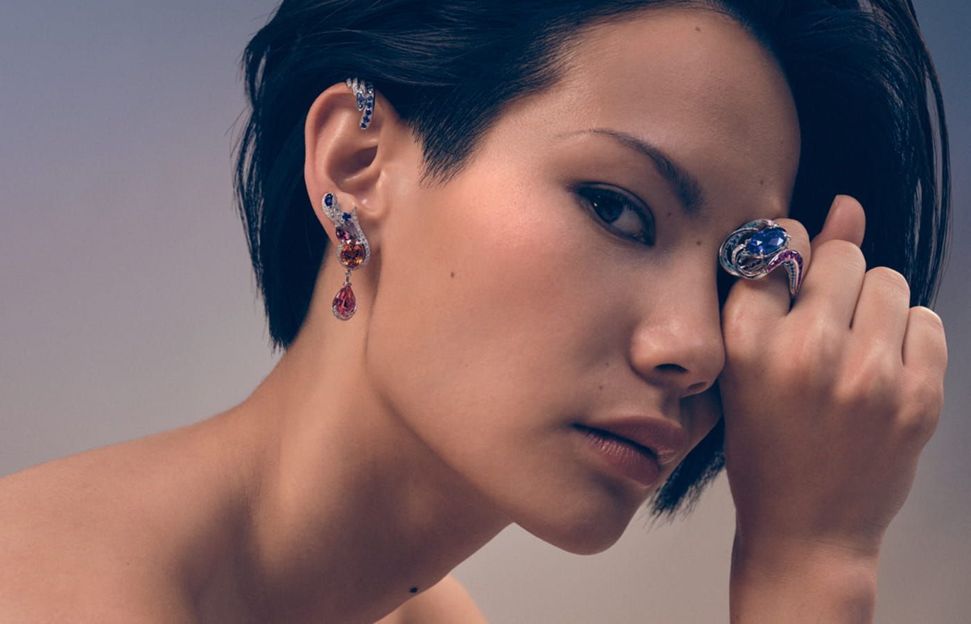 Chaumet Gulf Stream earrings in white gold, mandarine garnet, pink spinel Gulf Stream ring from the Ondes et Merveilles High Jewellery collection