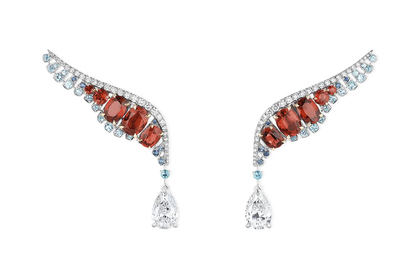 Chaumet Ports of Call earrings in white gold, pink gold, spinel, Paraiba tourmaline and diamond from the Ondes et Merveilles High Jewellery collection