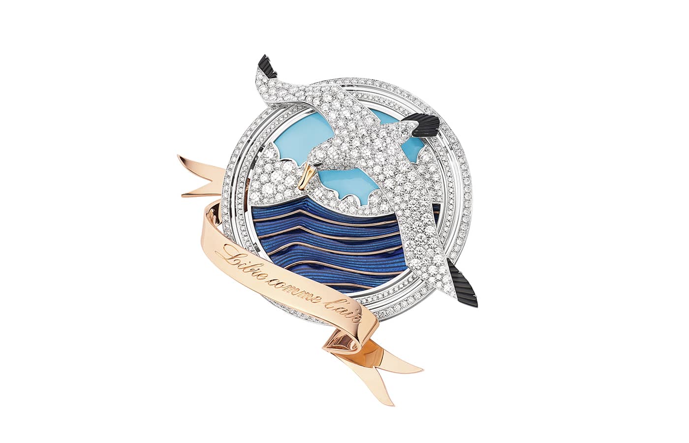  Chaumet Ondes et Merveilles de Chaumet Encres transformable broochin white, rose & yellow gold, set with turquoise, onyx, Grand Feu enamel and brilliant- cut diamonds