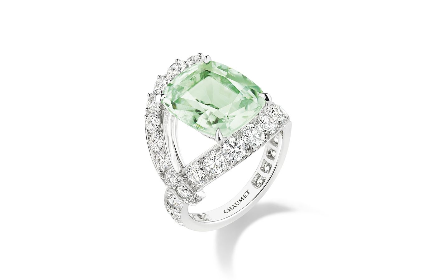 Chaumet Mermaids' Song rings in white gold, green tourmaline and diamond from the Ondes et Merveilles High Jewellery collection