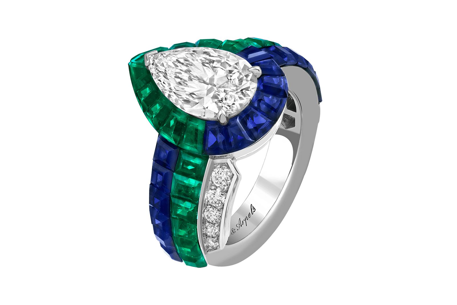  Van Cleef & Arpels sapphire, emerald and diamond Lysere Mysterieux ring from the Legend of Diamonds Chapter I Collection 