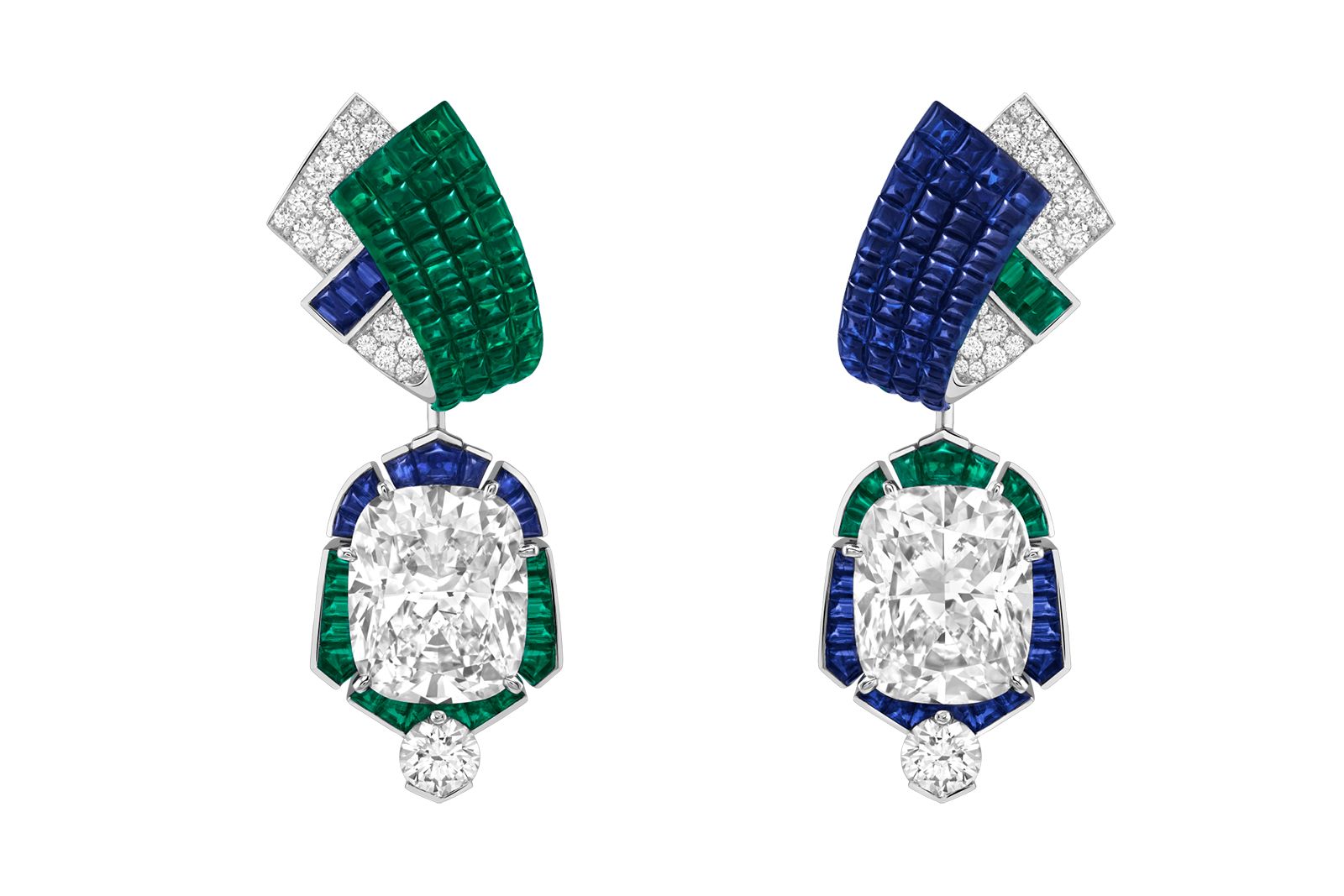  Van Cleef & Arpels sapphire, emerald and diamond Echo Mysterieux High Jewellery earrings from the Legend of Diamonds Chapter I Collection 