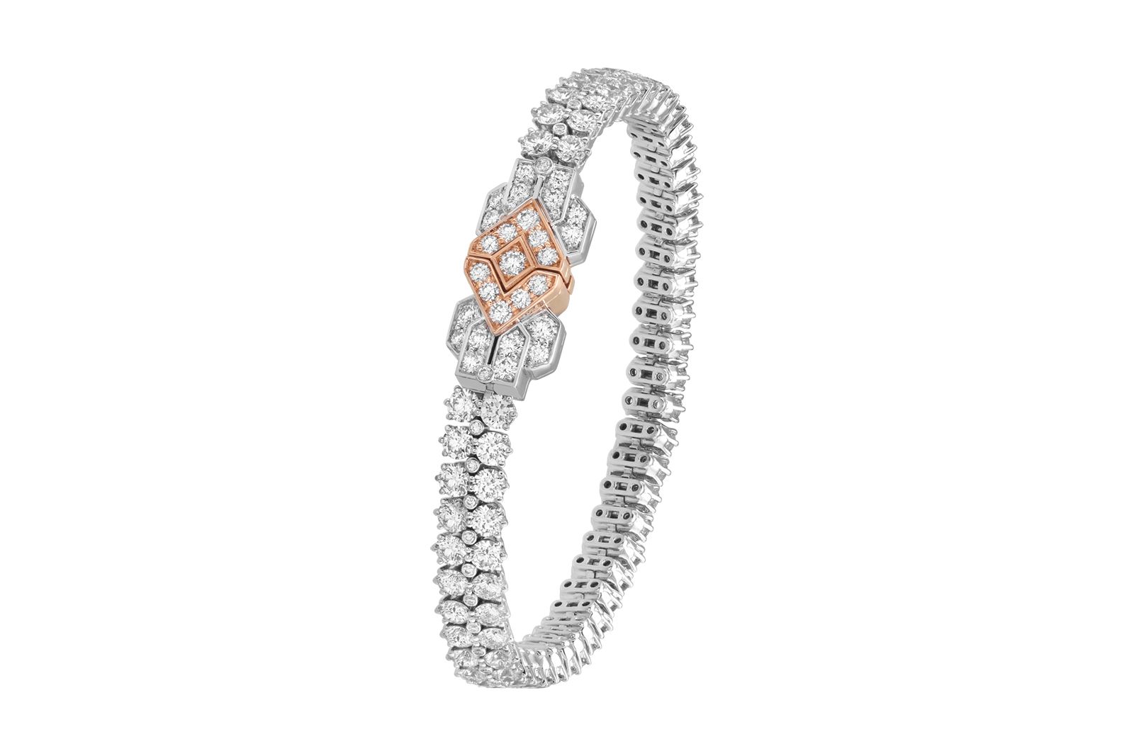Van Cleef & Arpels white gold, rose gold and diamond Roaring Twenties Transformable bracelet from the Legend of Diamonds Chapter II High Jewellery Collection