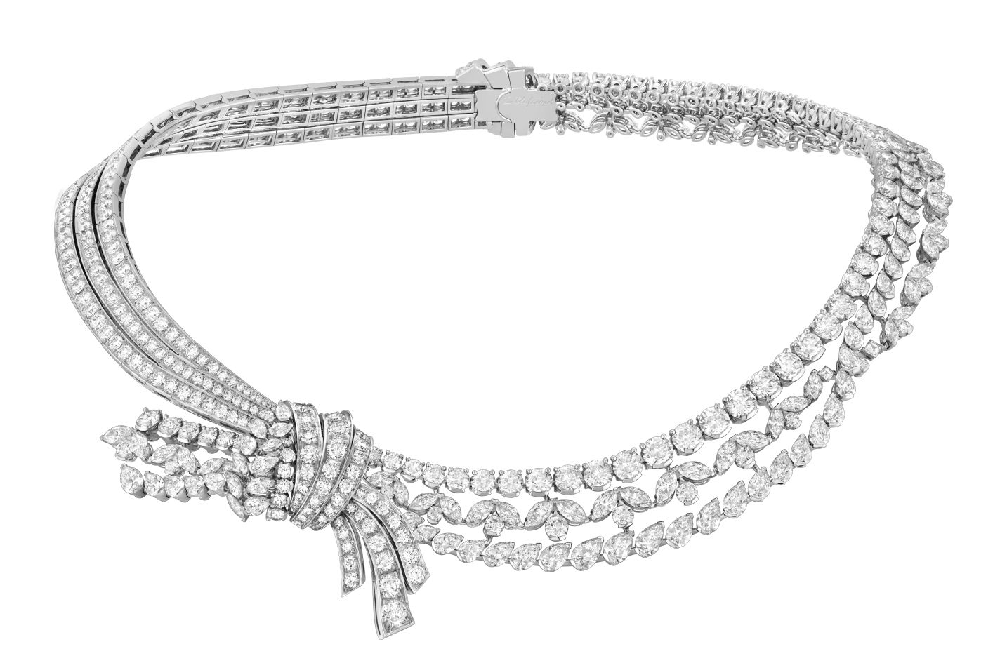  Van Cleef & Arpels white gold and diamond Noeud Precieux necklace from the Legend of Diamonds Chapter II High Jewellery collection 