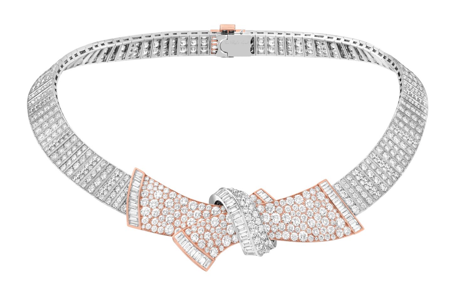  Van Cleef & Arpels white gold, rose gold and diamond Precious Diamond Bow necklace from the Legend of Diamonds Chapter II High Jewellery collection 