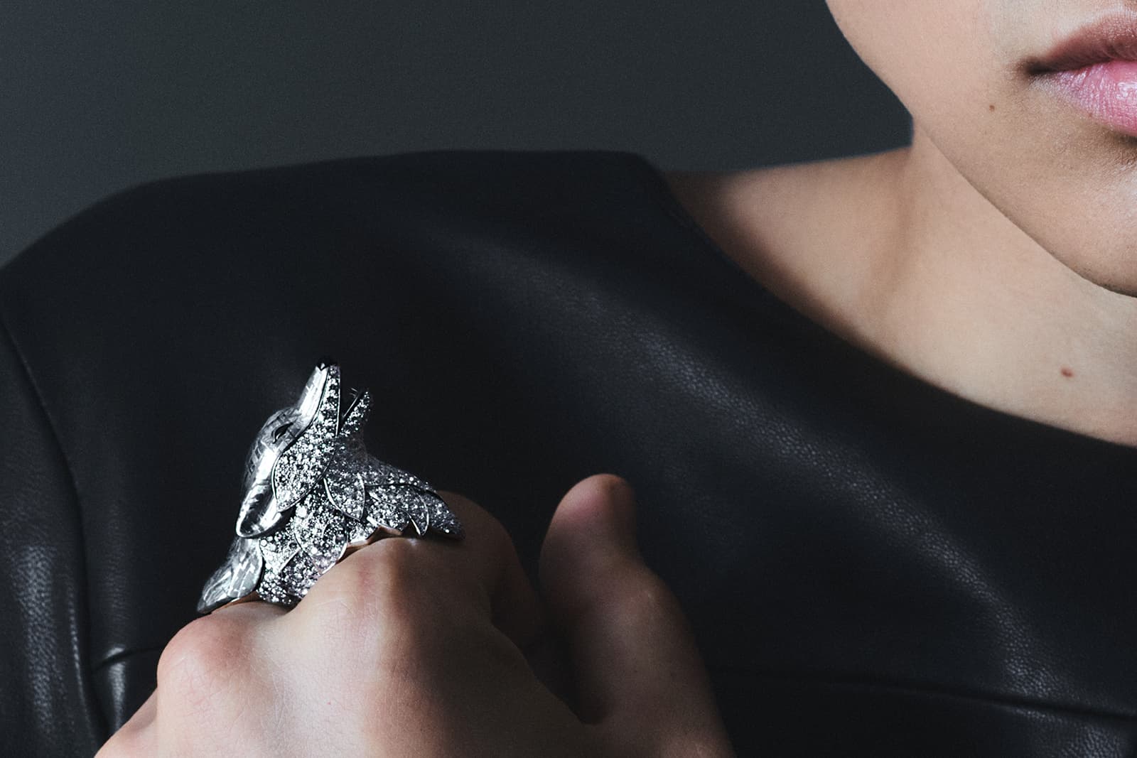  Boucheron meteorite, diamond, onyx, white gold and platinum Loup ring from the Carte Blanche Ailleurs High Jewellery collection