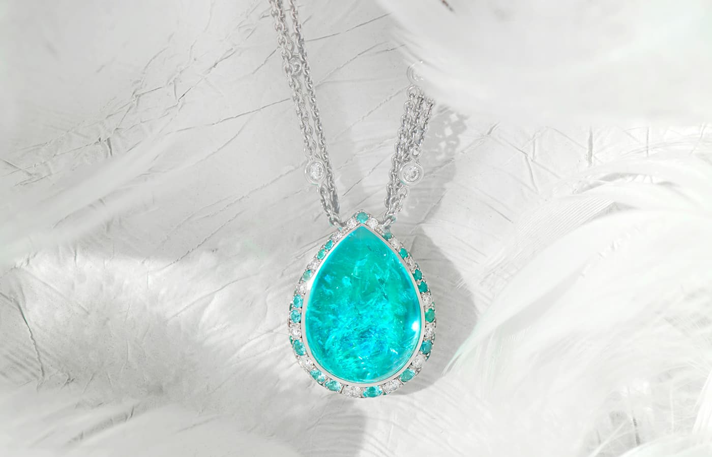Paraiba tourmaline Cabochon Drop Neck with diamonds by Doris Hangartner
