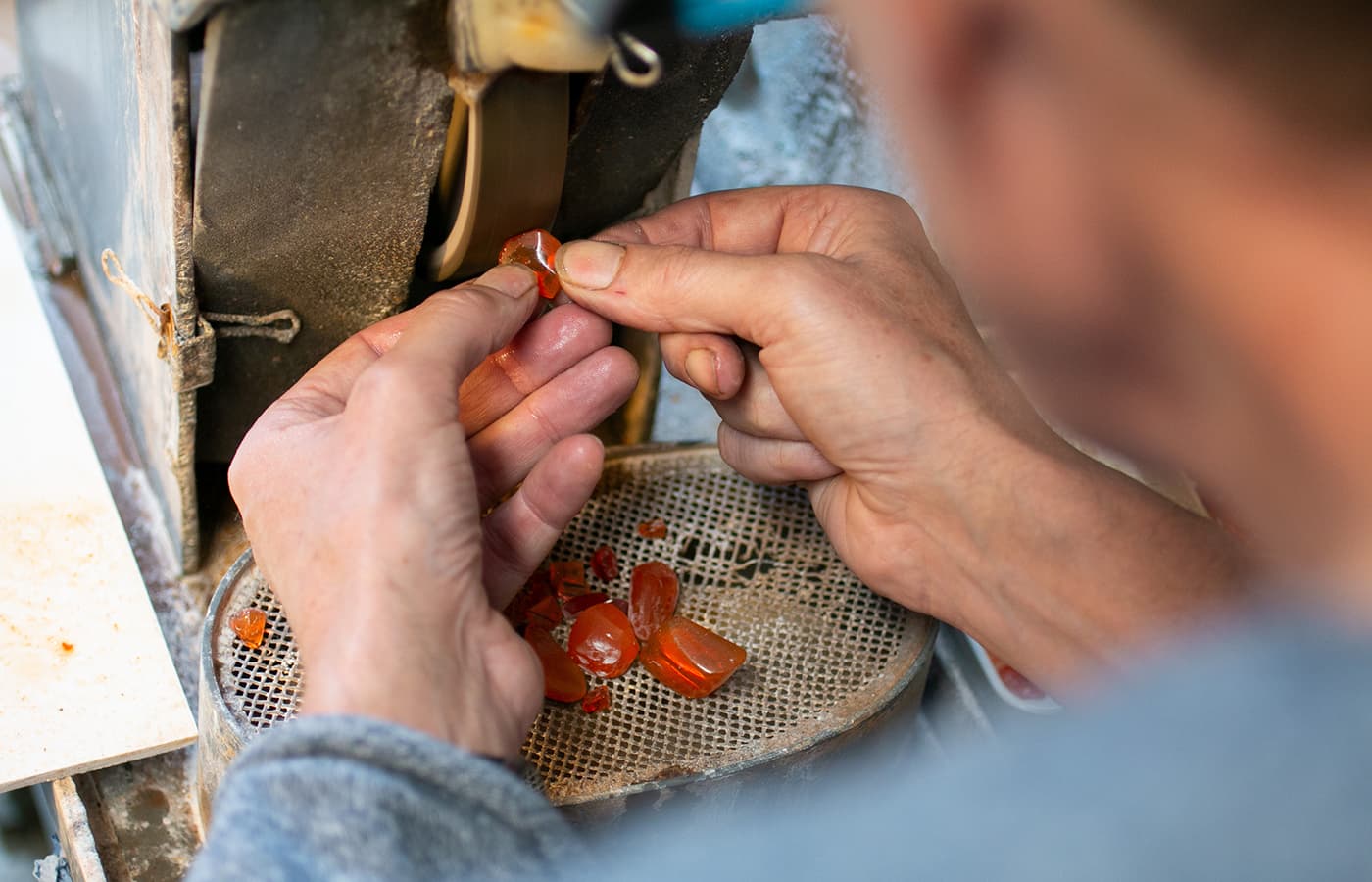  Emil Weis Lapidary working on a Fire opal