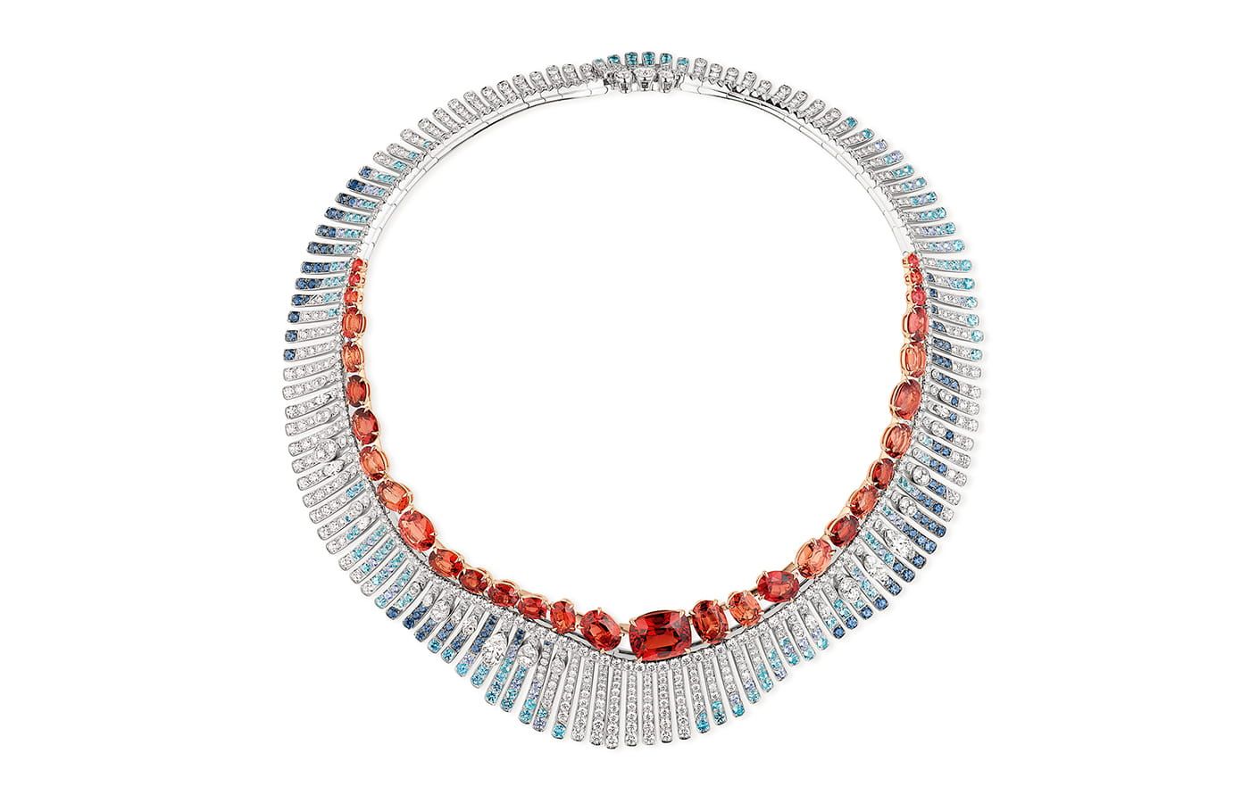 Chaumet white gold, rose gold, spinel, Paraiba tourmaline and diamond Ports of Call necklace from the Ondes et Merveilles collection