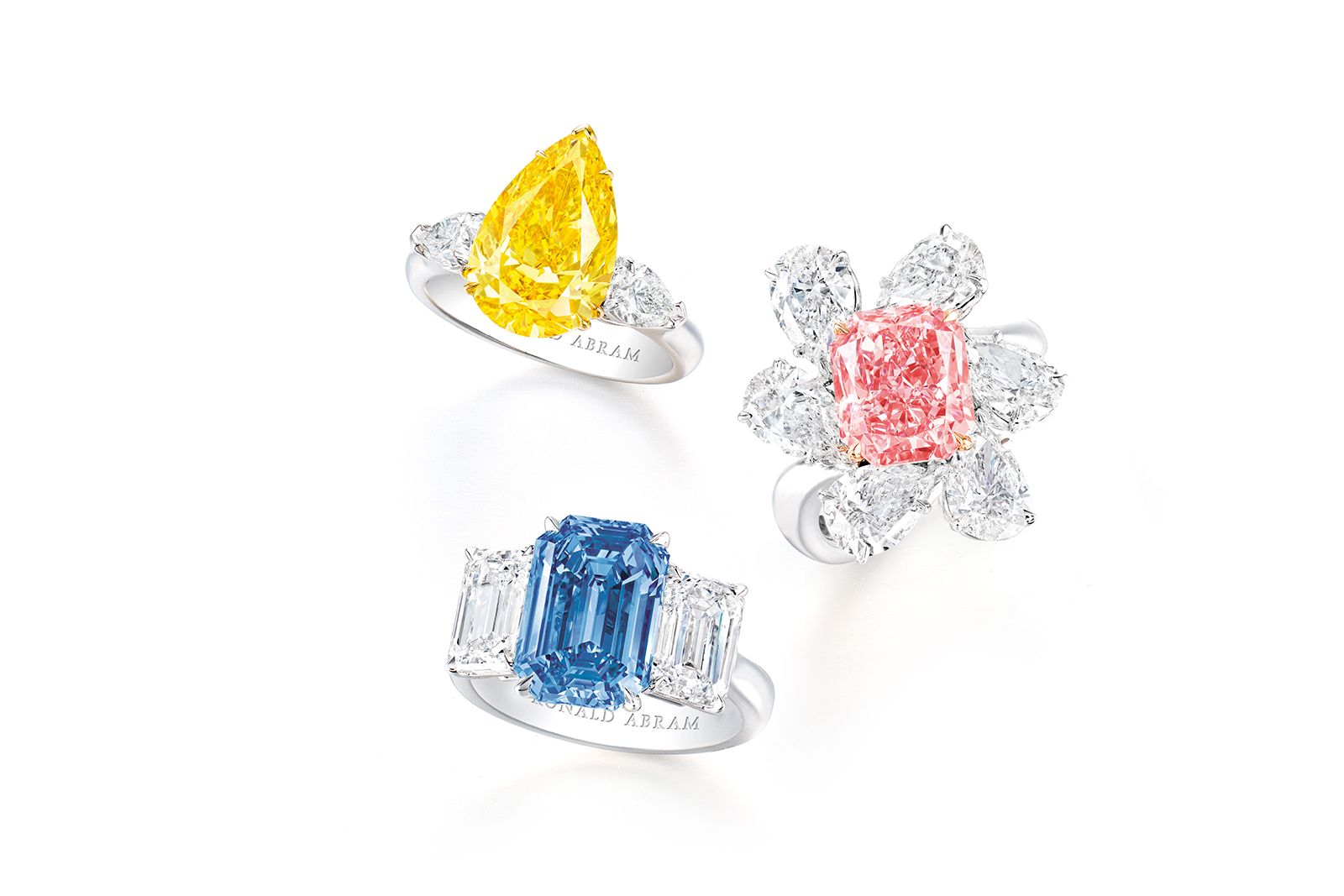 Ronald Abram fancy vivid coloured diamond rings