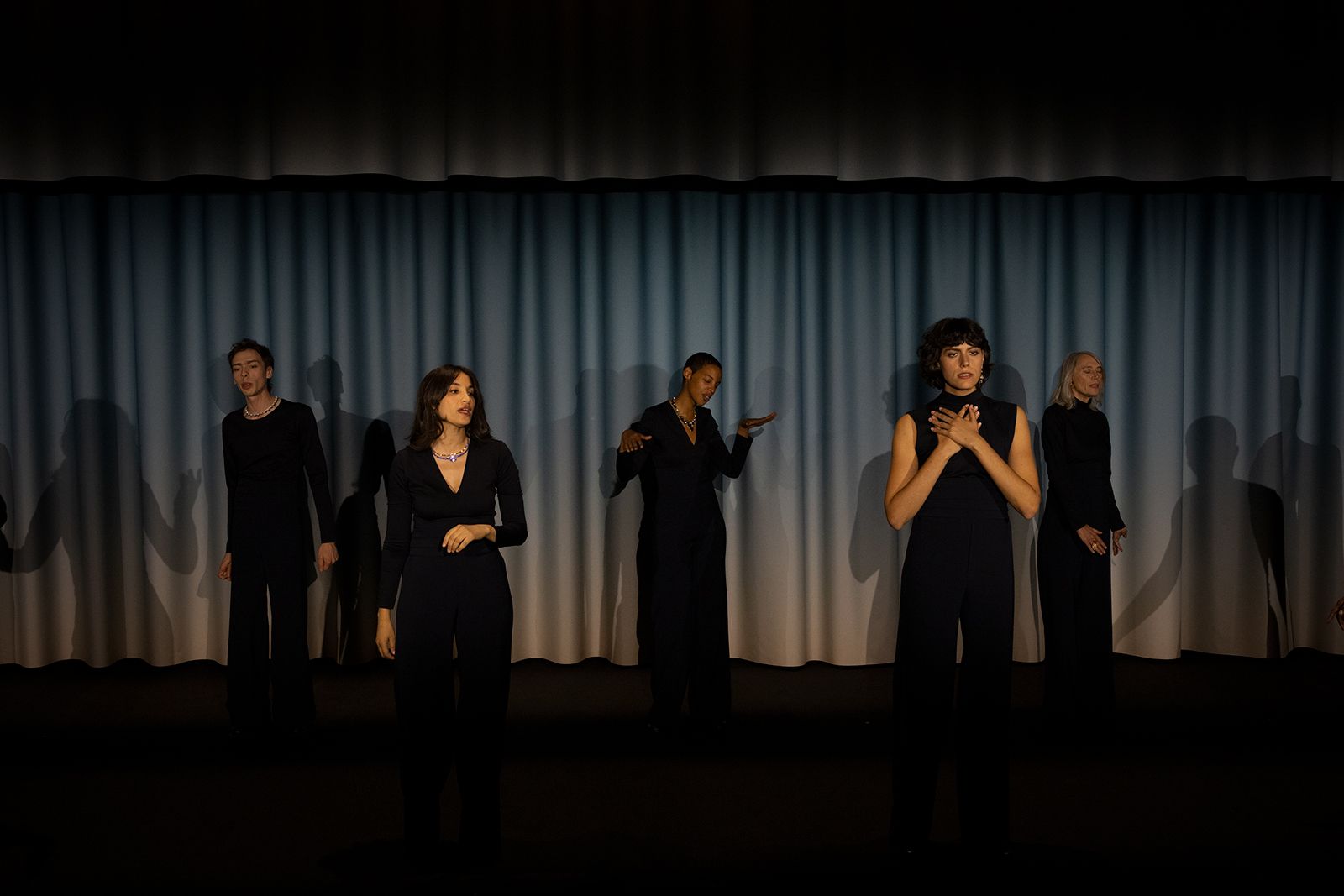 Models present the new Hermès Les Jeux de l'ombre High Jewellery collection in the form of dance and shadows