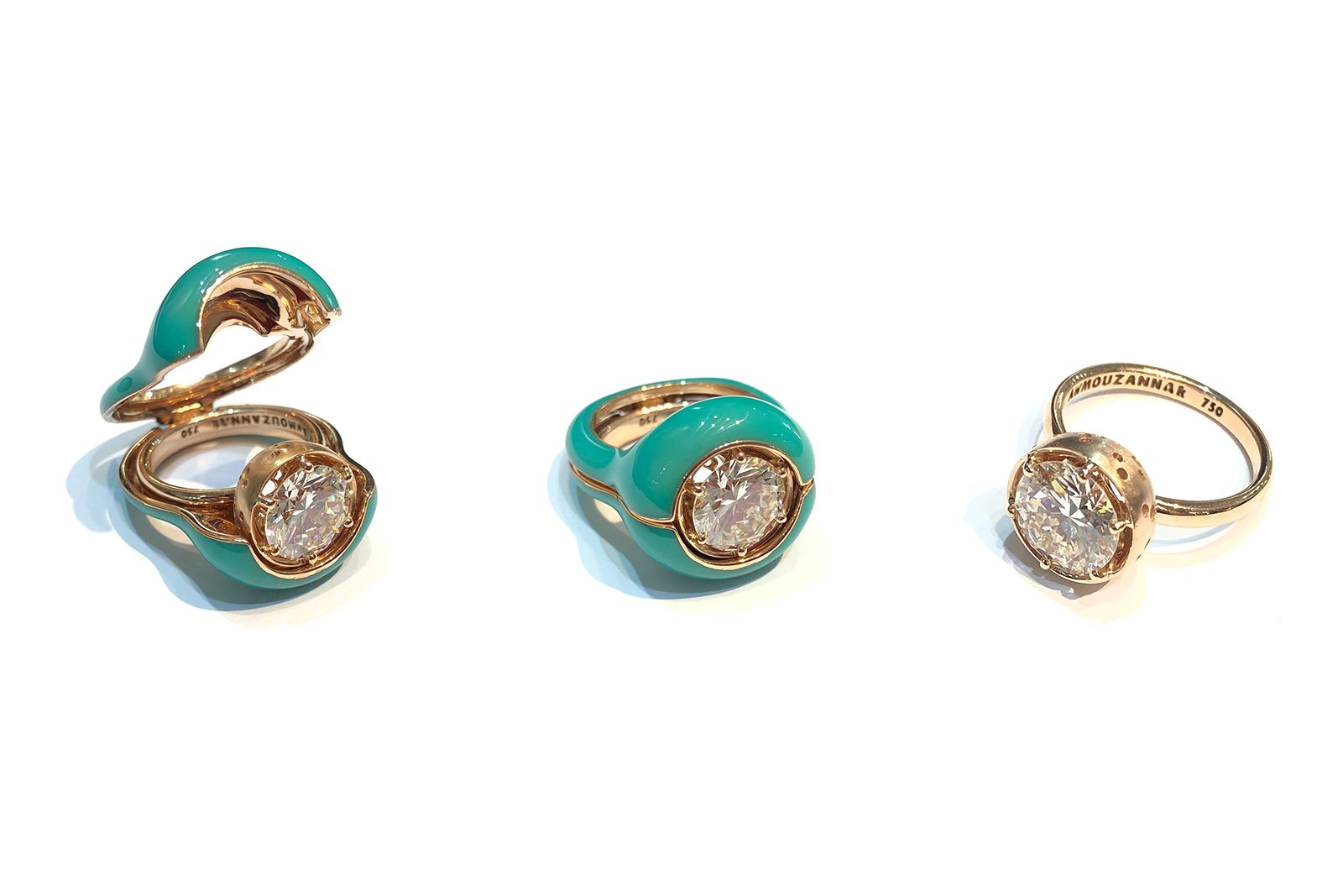  Alia Mouzanaar The Cache ring jackets in enamel and gold 