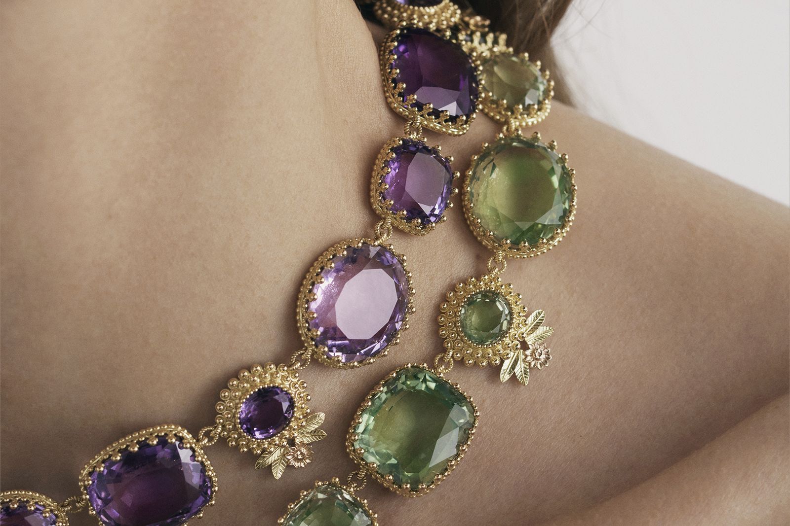  Mellerio Pierreries High Jewellery necklaces with 220 carats each of prasiolite and amethyst