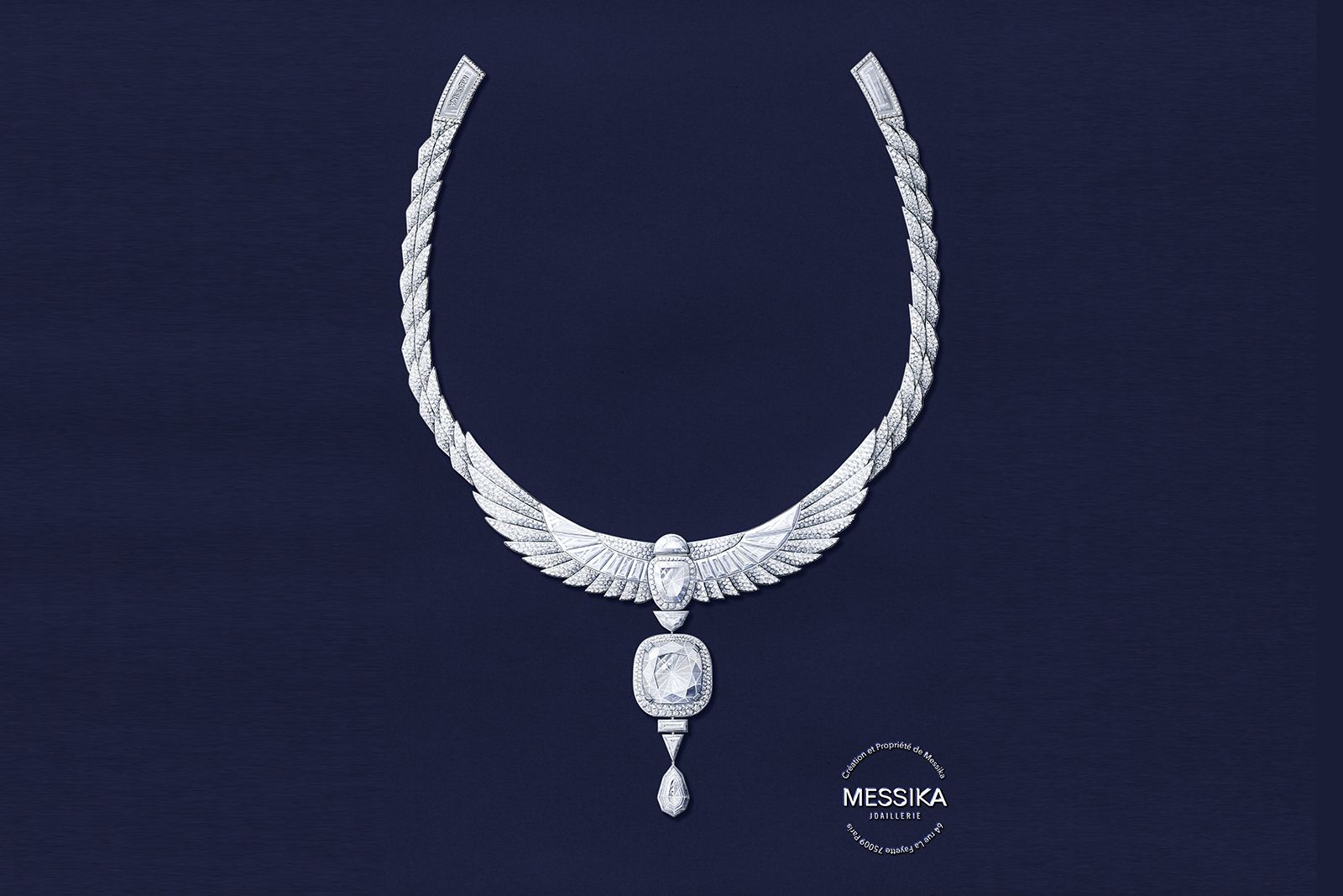  Sketch of Messika white gold and diamond Akh-Ba-Ka necklace from the Beyond the Light High Jewellery collection