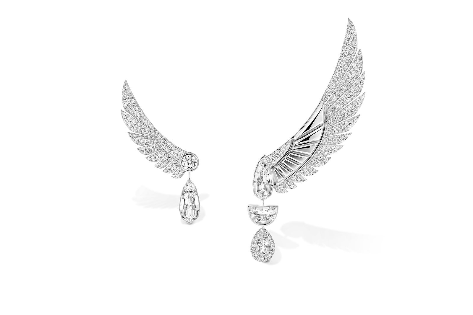  Messika white gold and diamond Akh-Ba-Ka asymmetrical earrings from the Beyond the Light High Jewellery collection