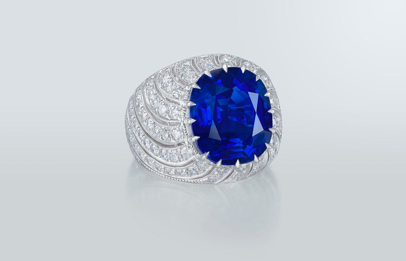  Ronald Abram 12.41 carat Kashmir sapphire and diamond ring