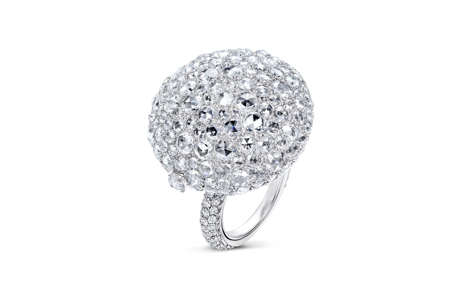 K&Co London Caviar ring with diamonds in white gold 