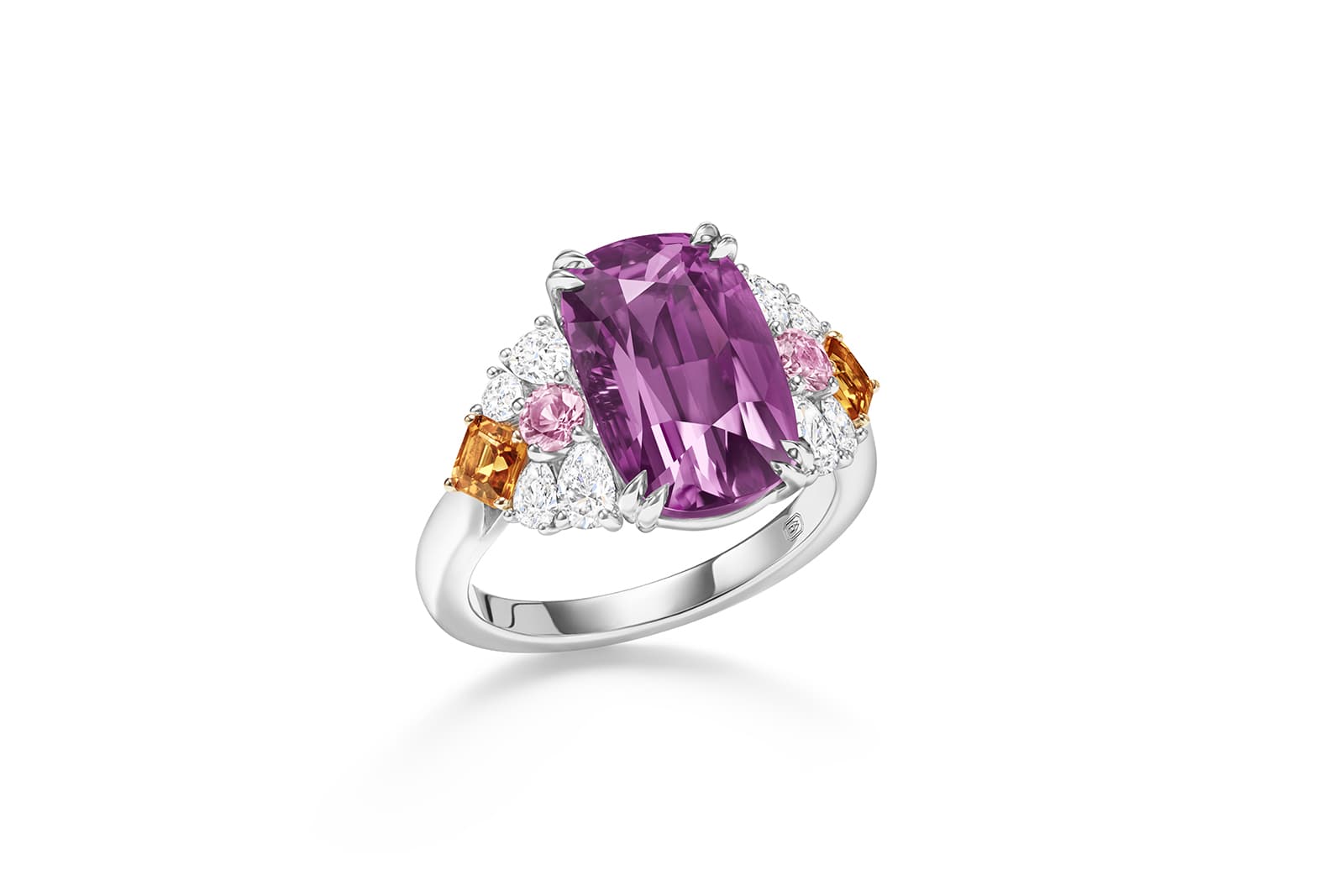  Harry Winston purple and pink sapphire, orange spessartites, diamond and white gold Grand Canyon ring from the Majestic Escapes High Jewellery collection