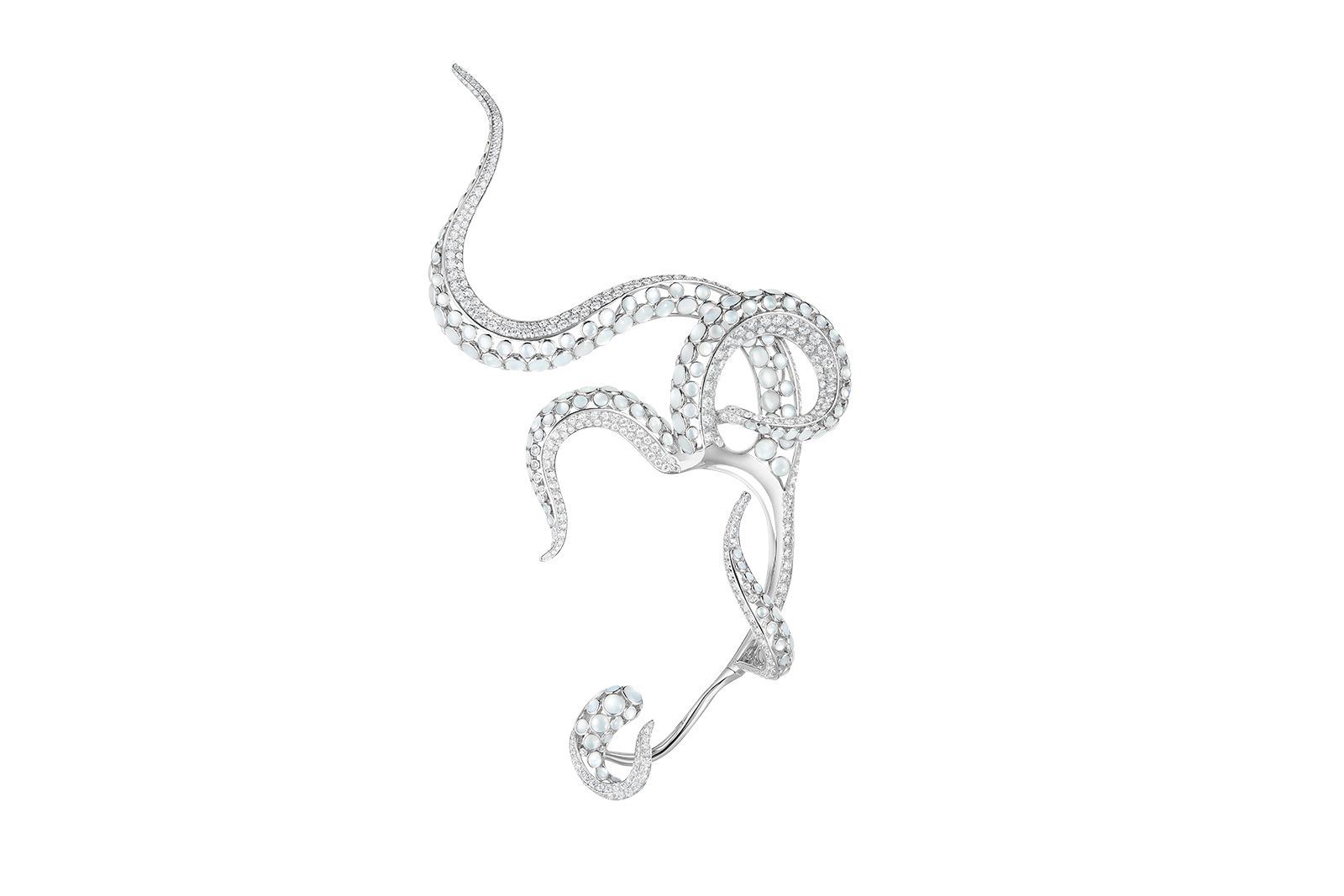  Boucheron mother-of-pearl, diamond and white gold Octopus earring from the Carte Blanche Ailleurs High Jewellery collection