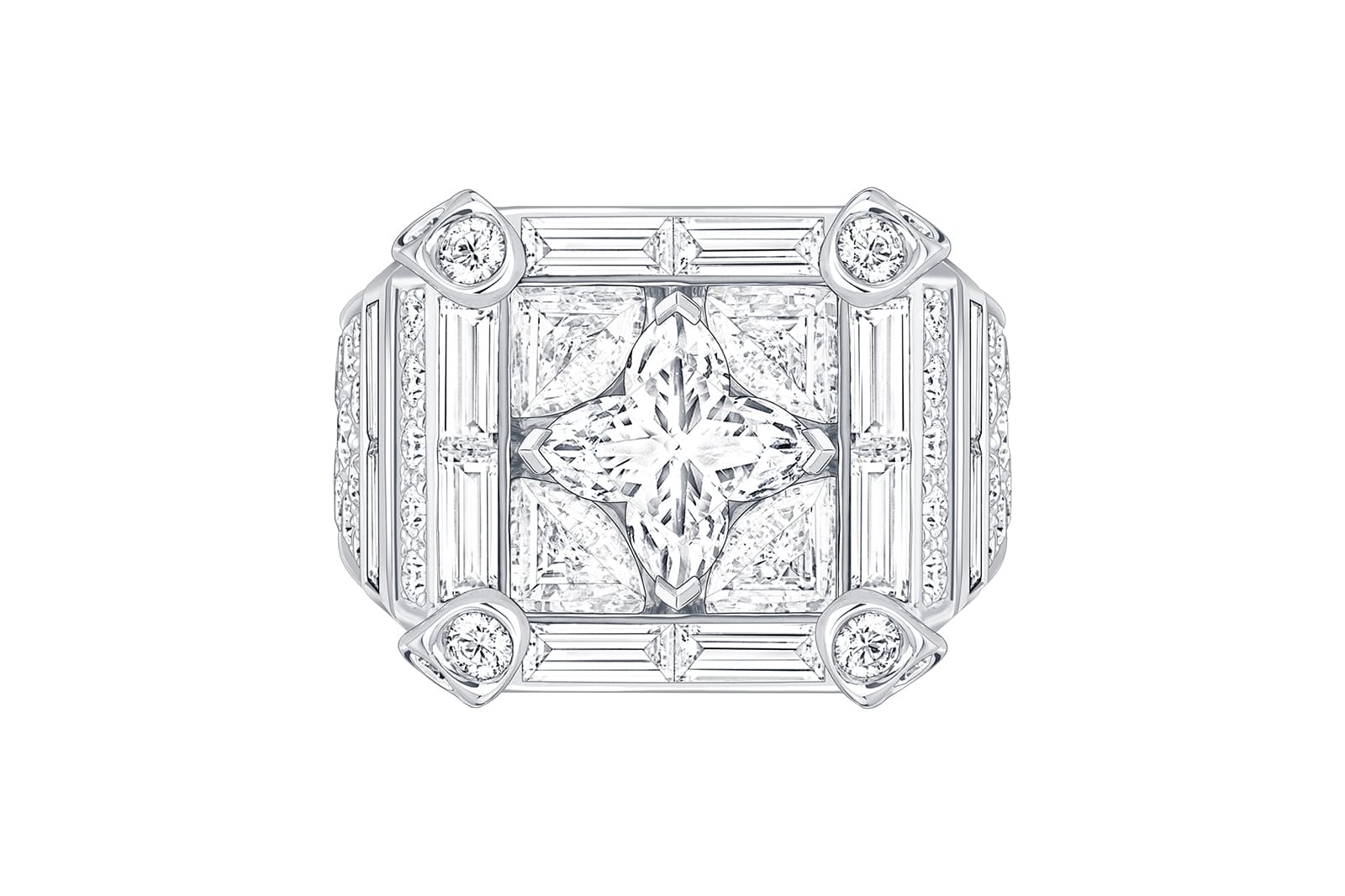 Louis Vuitton diamond and white gold Mini Malle ring from the Bravery II High Jewellery collection