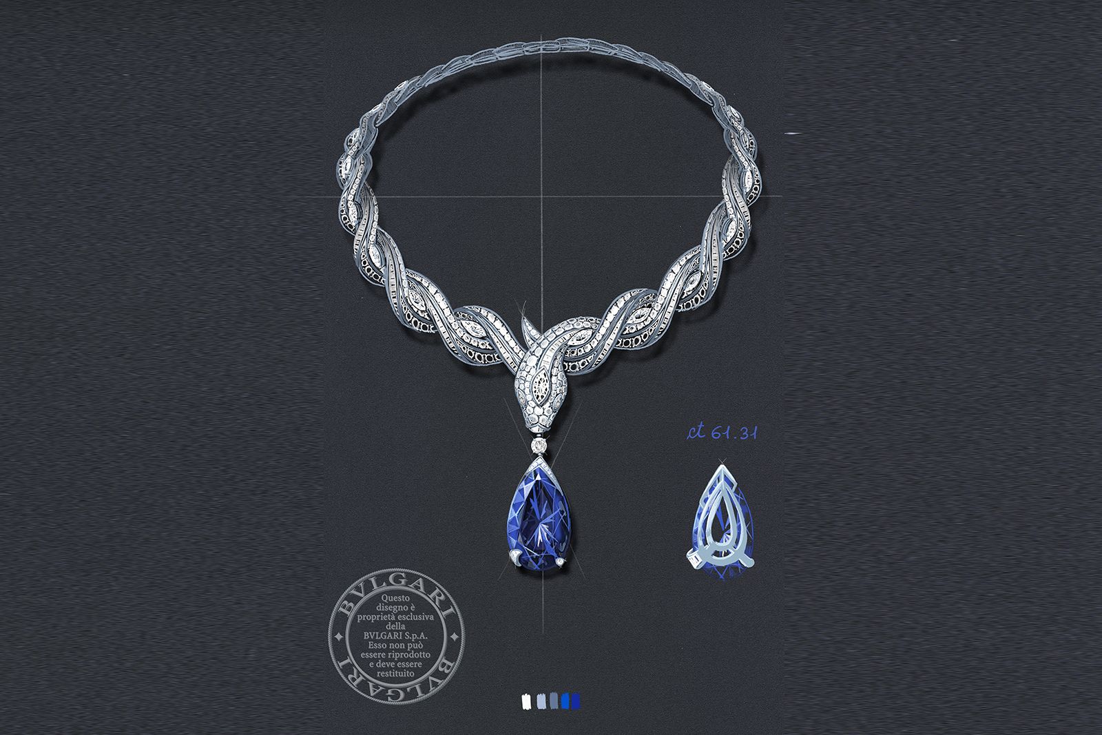  Rendering of Bulgari platinum, sapphire and diamond High Jewellery necklace