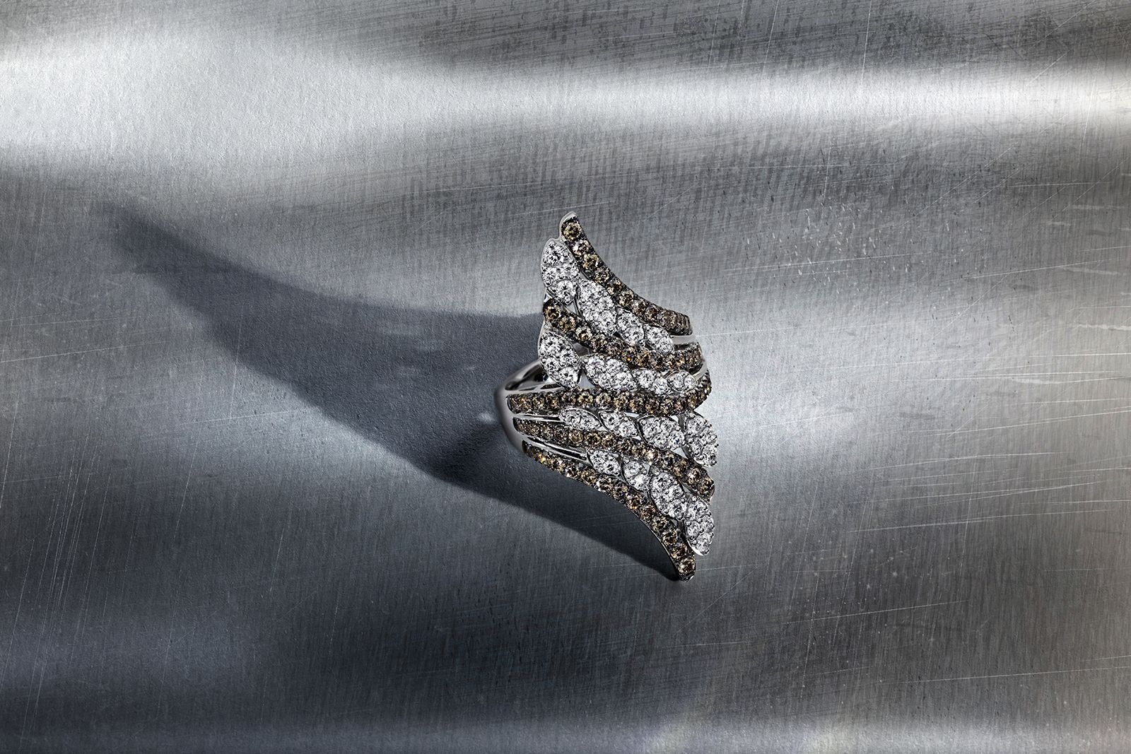  Le Vian platinum, brown diamond and white diamond Chocolate Bypass Waterfall ring from the Le Vian Platinum collection 