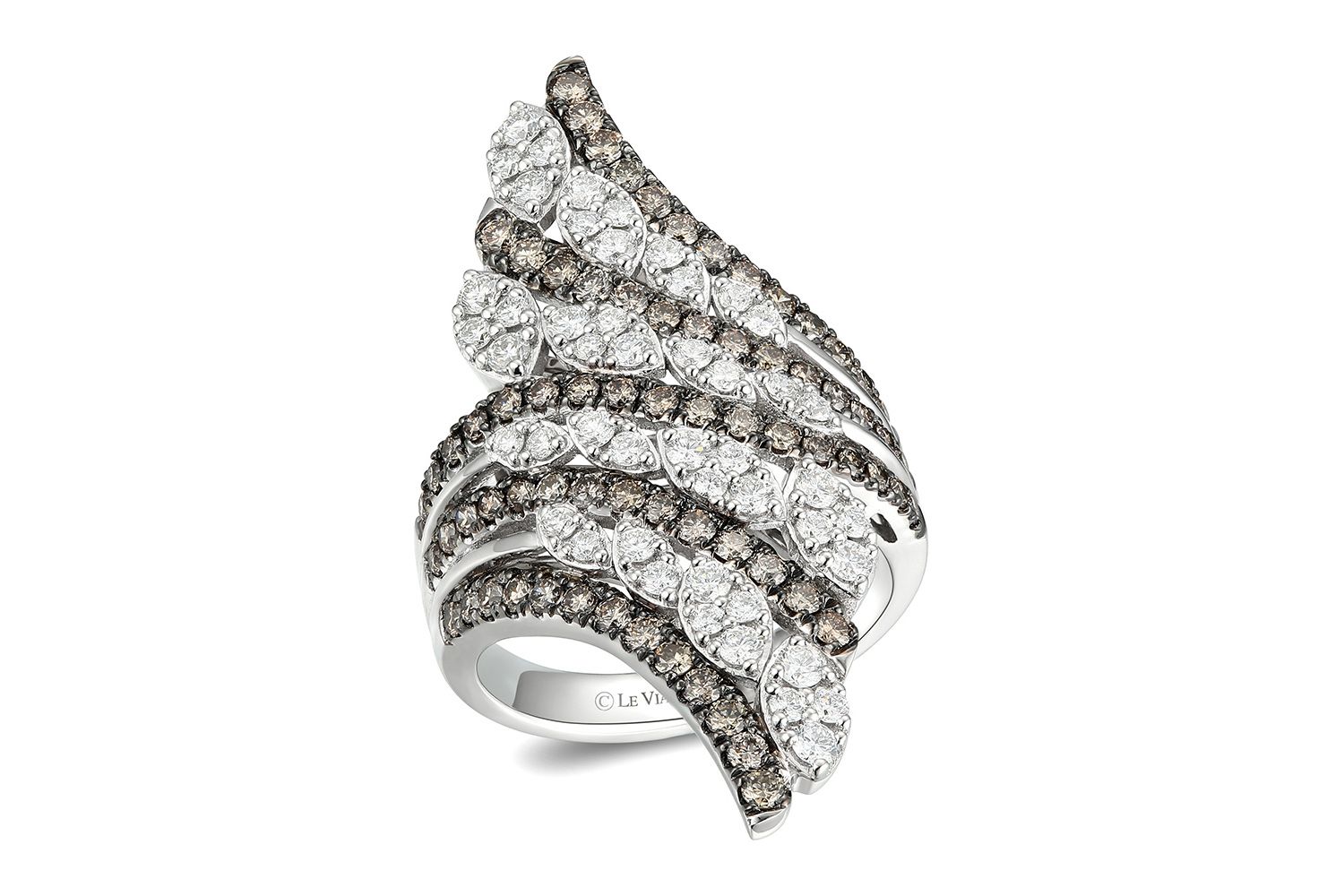  Le Vian platinum, brown diamond and white diamond Chocolate Bypass Waterfall ring from the Le Vian Platinum collection 