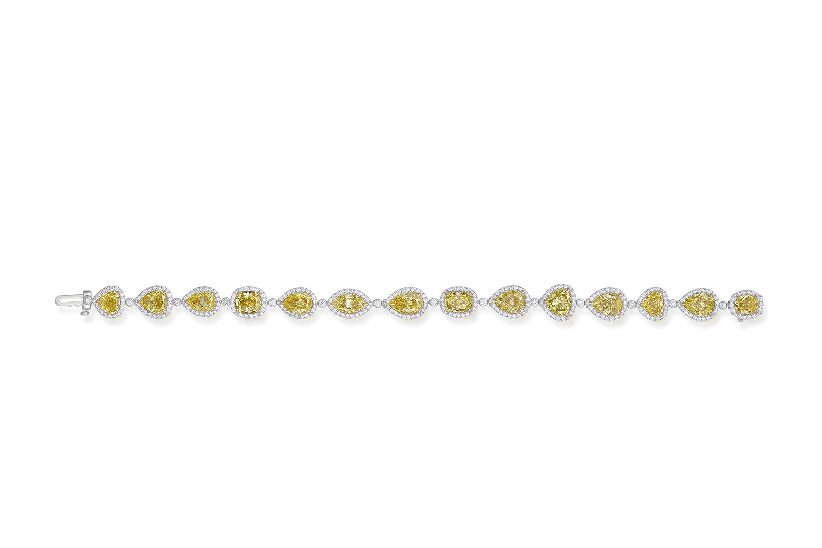  Stephen Silver platinum, yellow diamond and white diamond bracelet