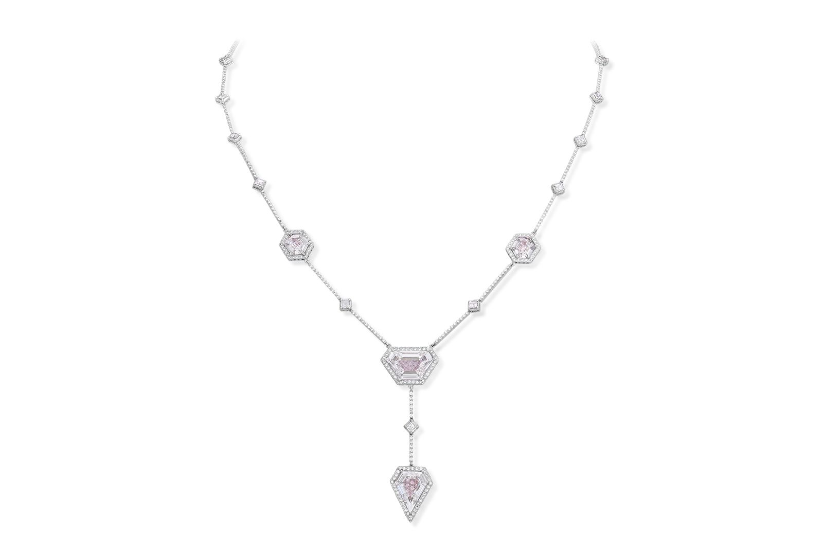  Stephen Silver platinum, pink diamond and white diamond necklace 