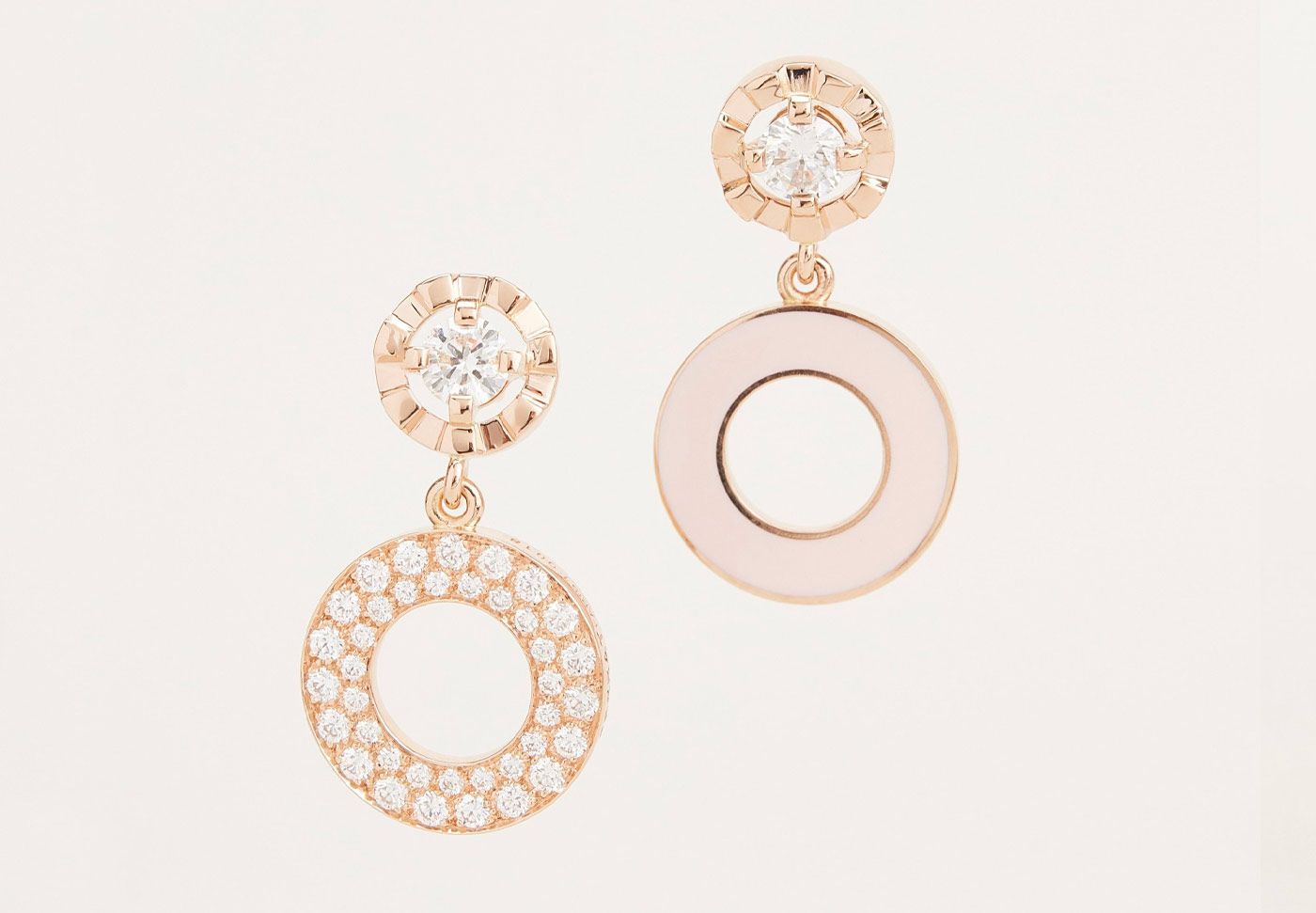 Paris Asymmetrical earrings with diamonds and lacquer in rose gold by Ferrat Paris