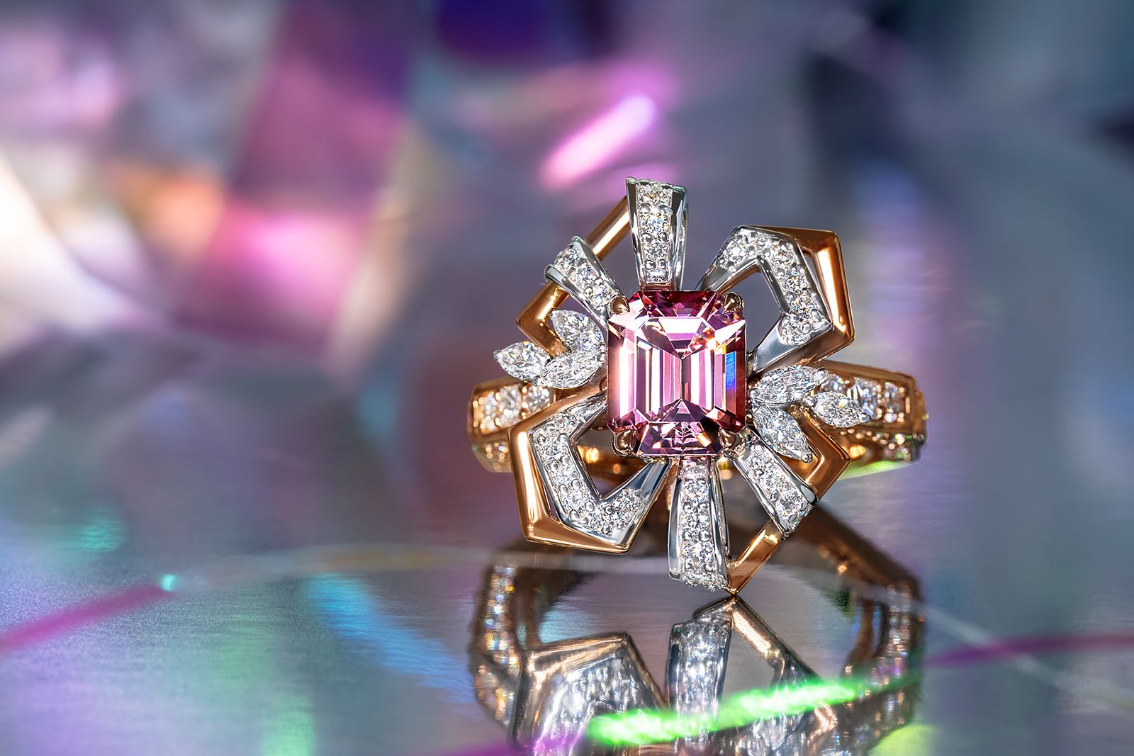  MADLY garnet and diamond floral ring