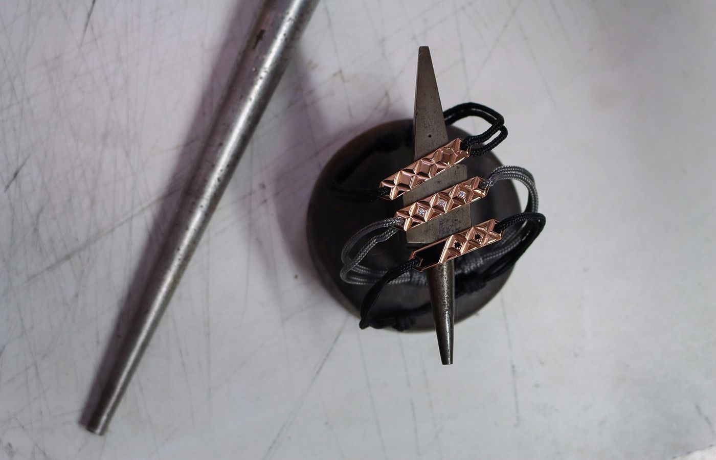  Ferrat Paris Triomphe bracelets for men in rose gold with colourless and black diamonds