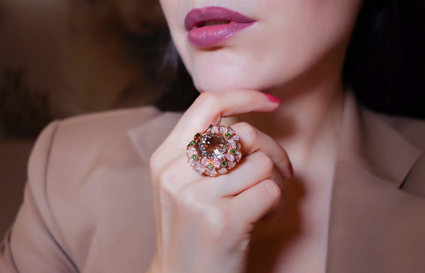  De' Lazzari-Oro Addosso coloured gemstone and diamond cocktail ring in gold