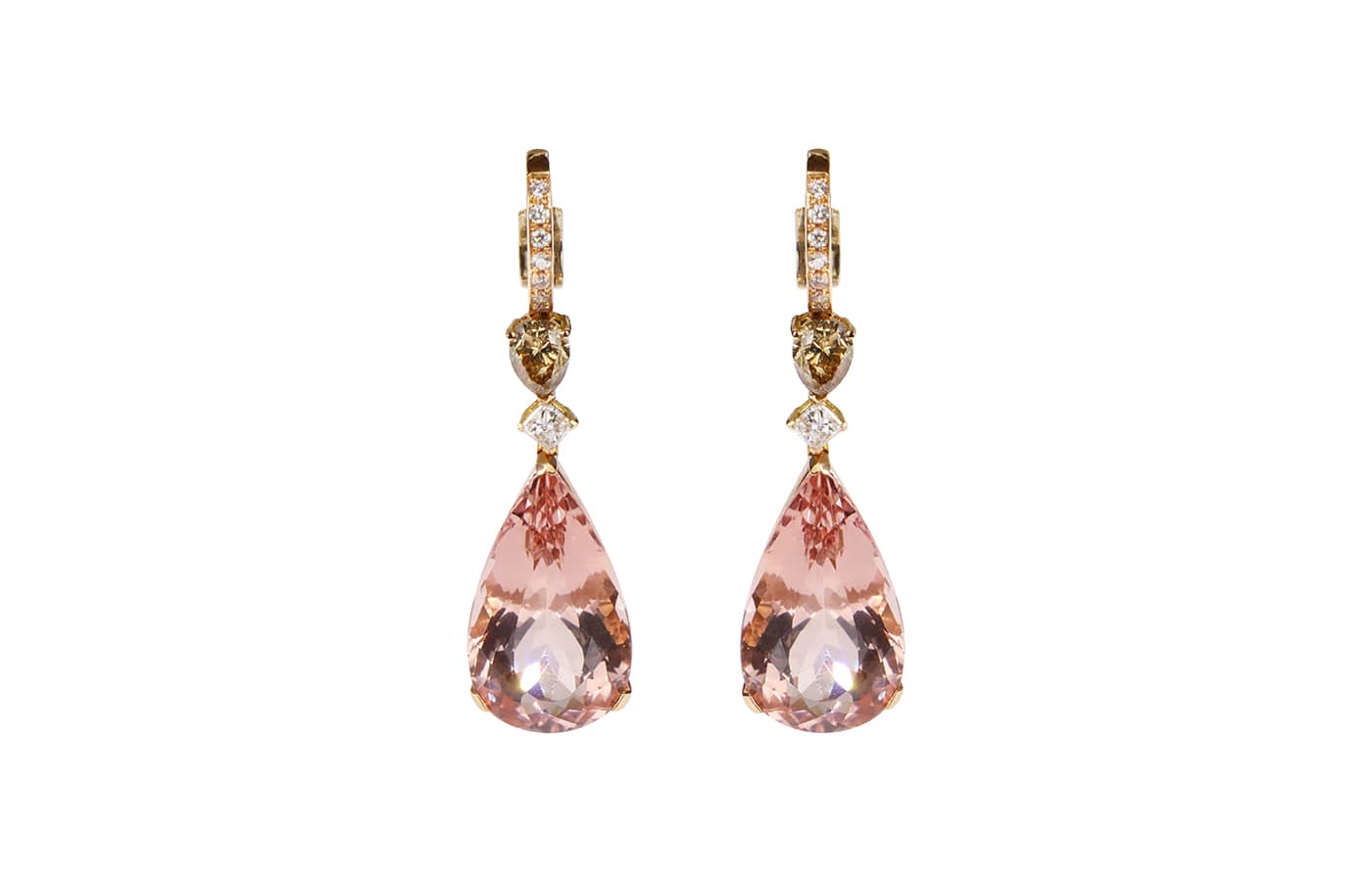  De' Lazzari-Oro Addosso earrings with morganite, colourless diamonds and brown diamonds in rose gold 