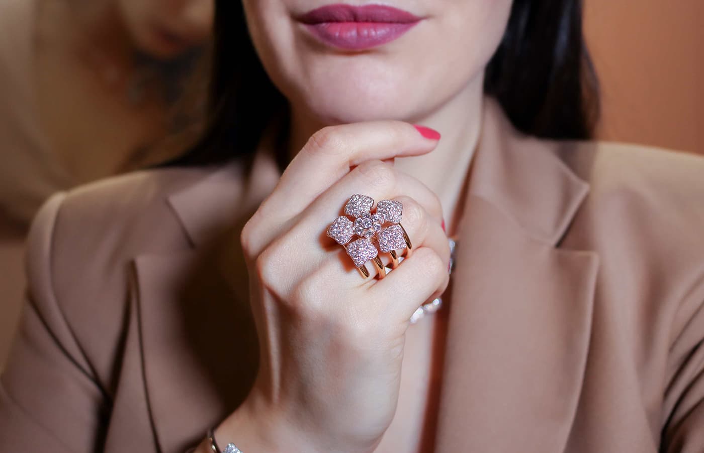 De' Lazzari-Oro Addosso Flora ring with diamonds in rose gold
