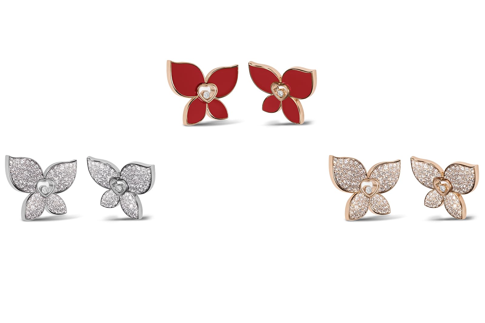  Chopard gold, diamond and carnelian Happy Butterfly earrings from the Chopard X Mariah Carey Collection