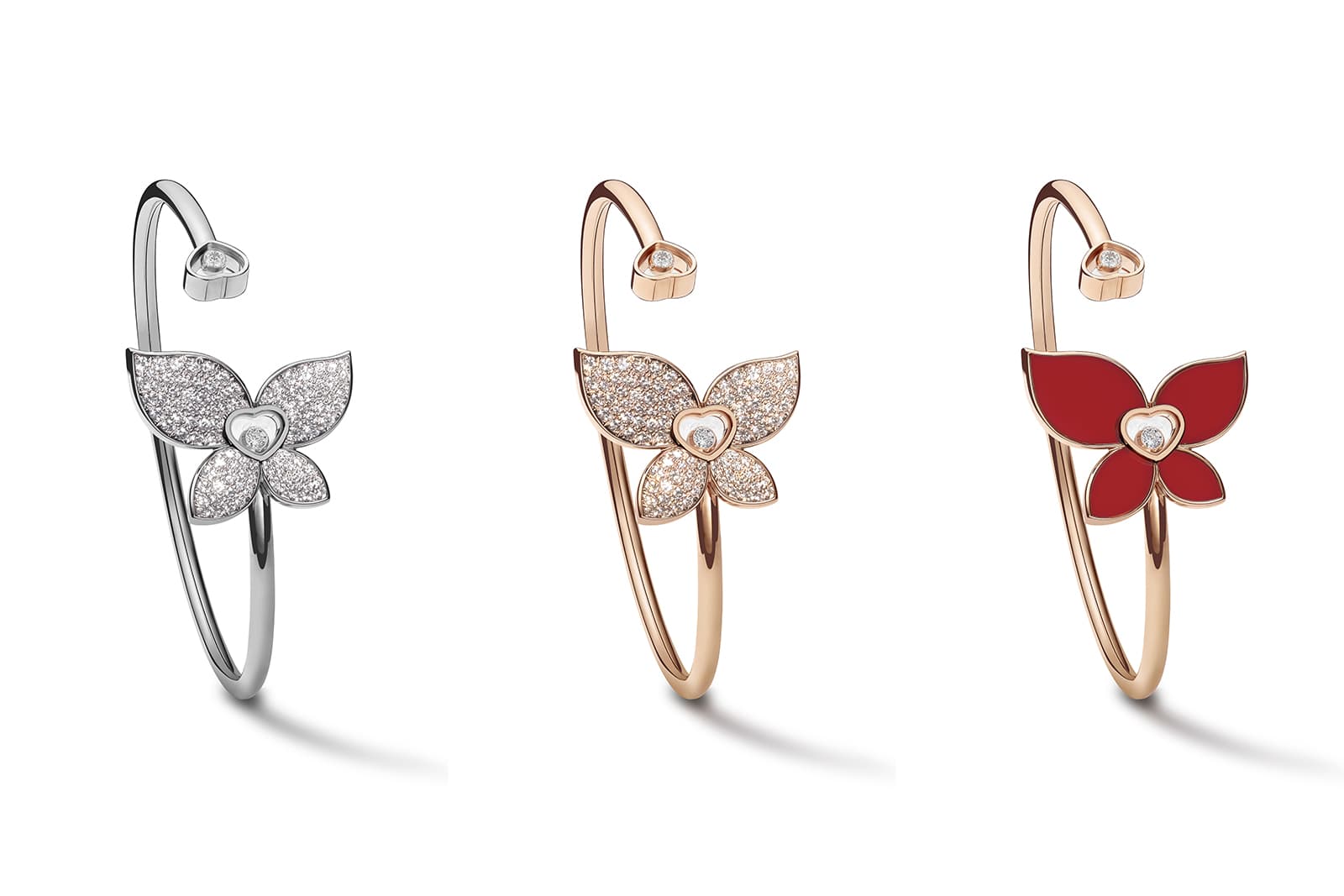  Chopard gold, diamond and carnelian Happy Butterfly bracelets from the Chopard X Mariah Carey Collection