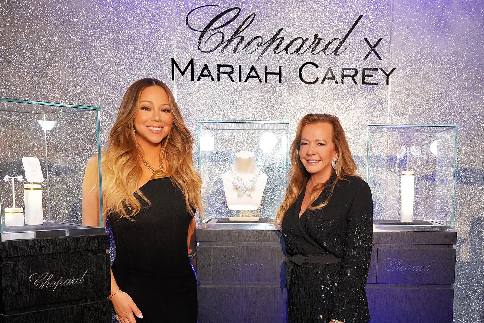 Artist Mariah Carey with Chopard Co-President and Artistic Director Caroline Scheufele at the preview event of the Chopard X Mariah Carey collection in New York City