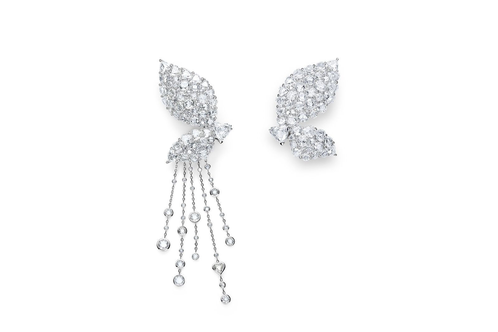  Chopard white gold and diamond Butterfly High Jewellery asymmetric earrings from the Chopard X Mariah Carey Collection