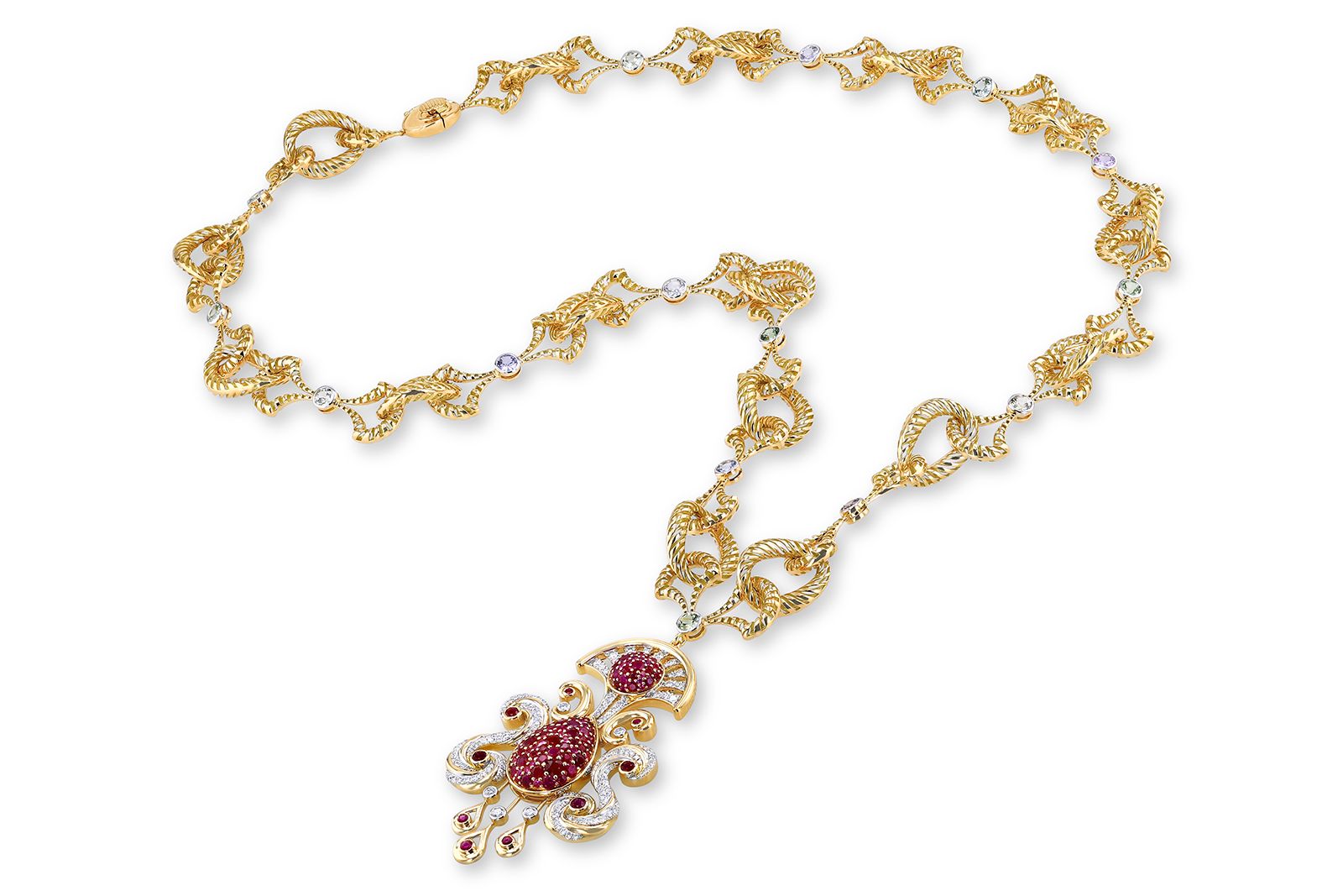  TOKTAM Qajar necklace from the Majestic collection with 1.45 carats of diamonds and 10.68 carats of rubies in 18k yellow gold 