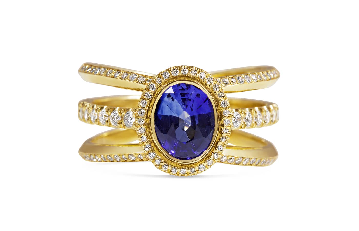  Rachel Boston 18k gold, sapphire and diamond bespoke engagement ring 