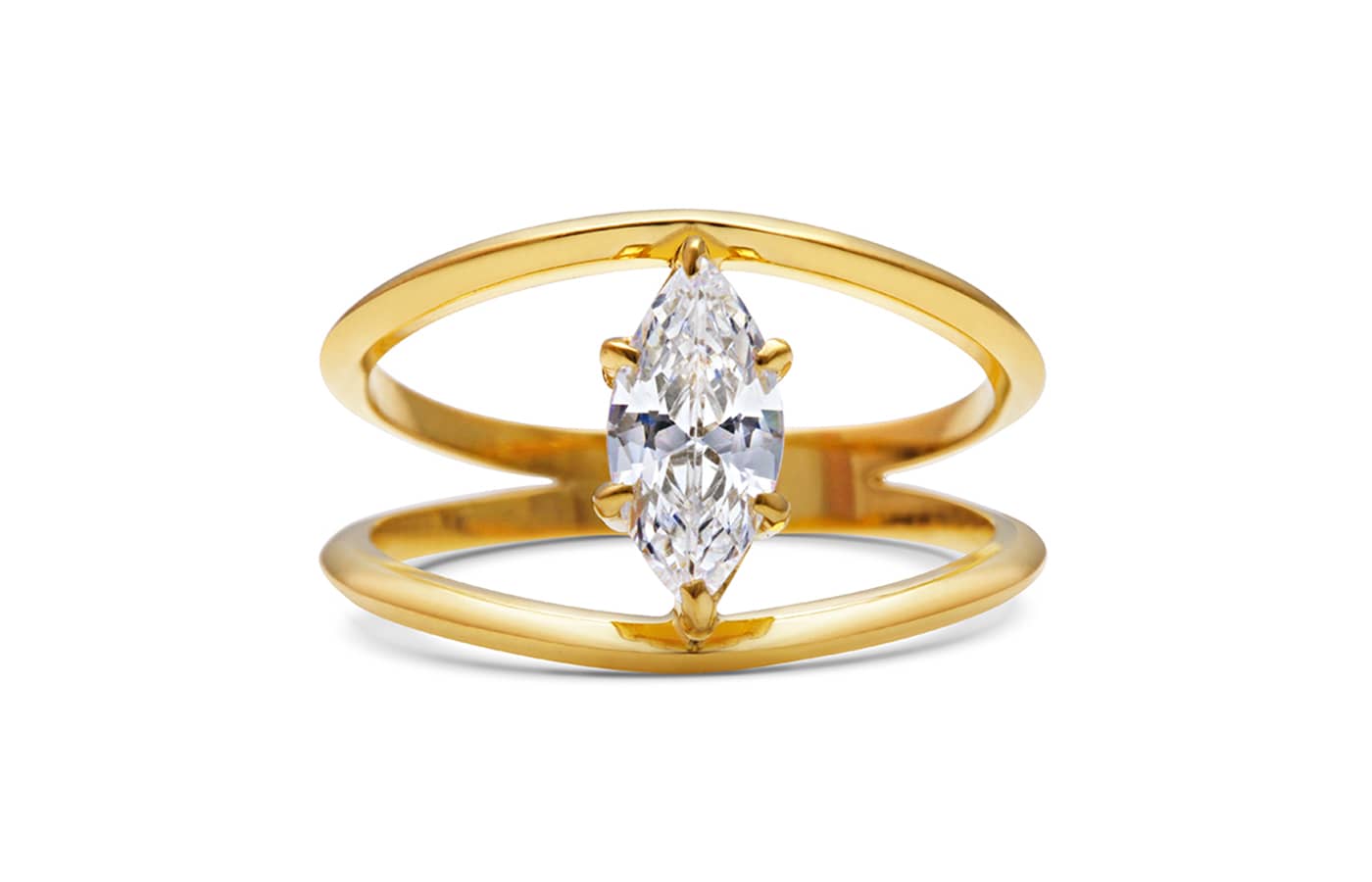  Rachel Boston 18k yellow gold Ara ring set with a 1ct white diamond
